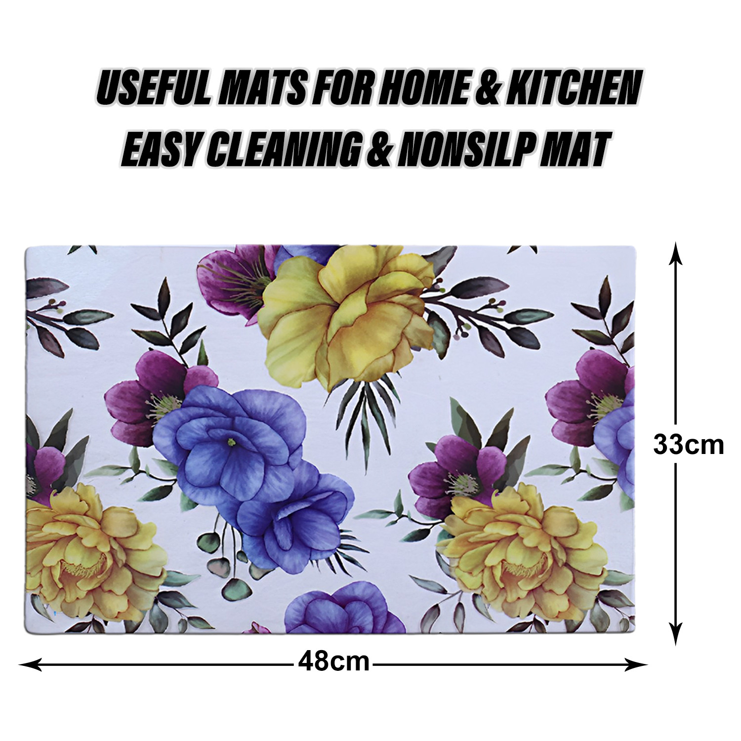 Kuber Industries Dining Table Mat | PVC 3D Yellow & Blue Flower Print | Table Mat | Placemats for Kitchen | Refrigerator Liners Mats | Shelf Liner Mat | Set of 6 | Multi