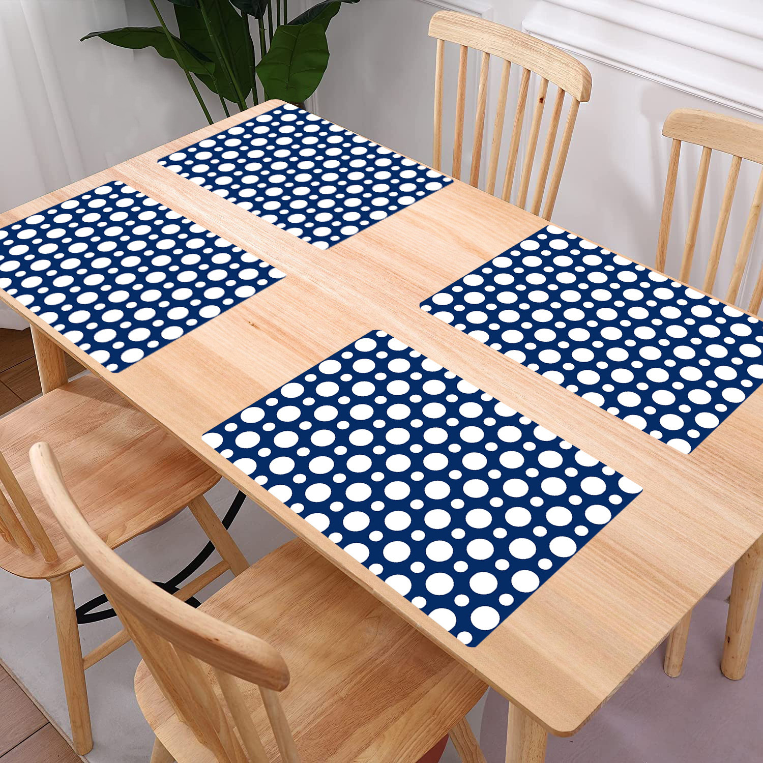 Kuber Industries Dining Table Mat | PVC Blue & White Dot Print | Table Mat | Placemats for Kitchen | Refrigerator Liners Mats | Shelf Liner Mat | Set of 6 | Multicolor