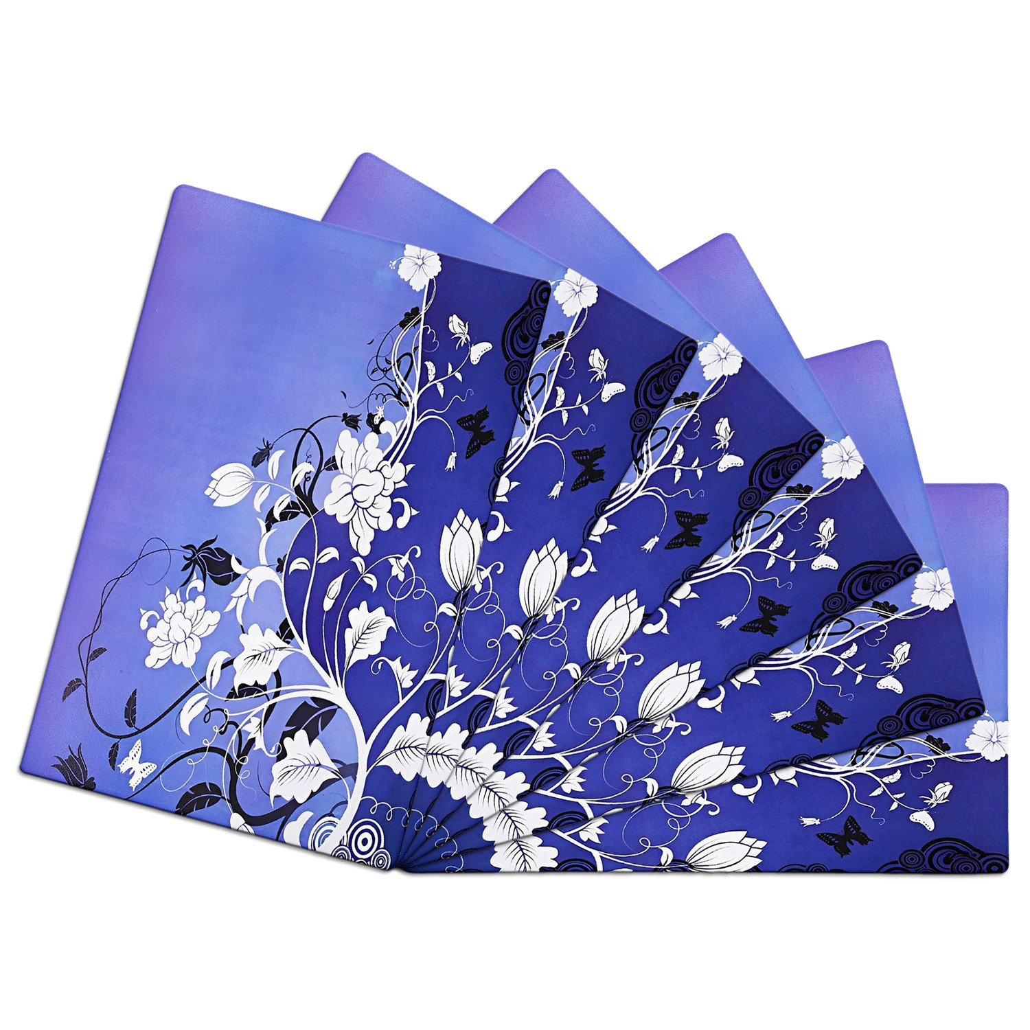 Kuber Industries Dining Table Mat | PVC Blue & White Flower Print | Table Mat | Placemats for Kitchen | Refrigerator Liners Mats | Shelf Liner Mat | Set of 6 | Multicolor