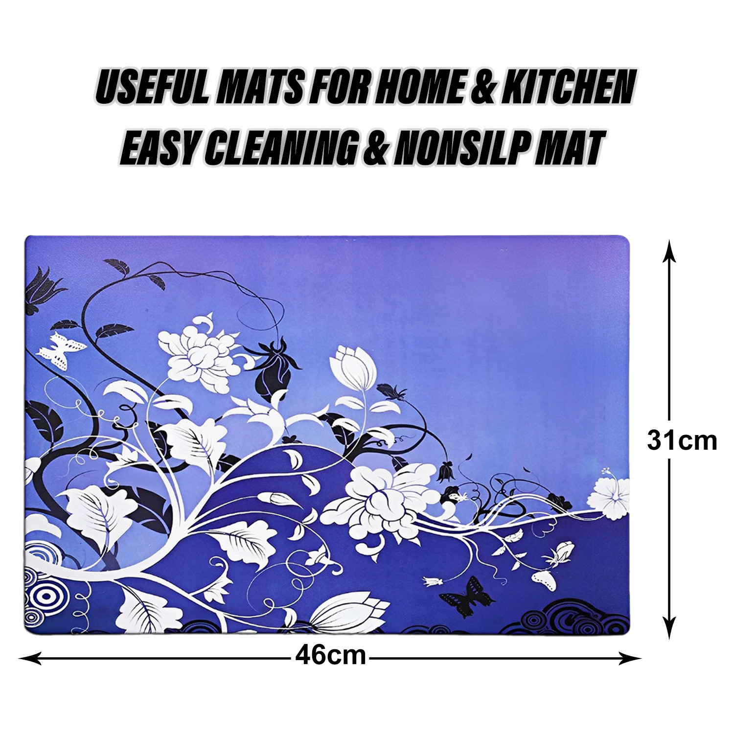 Kuber Industries Dining Table Mat | PVC Blue & White Flower Print | Table Mat | Placemats for Kitchen | Refrigerator Liners Mats | Shelf Liner Mat | Set of 6 | Multicolor