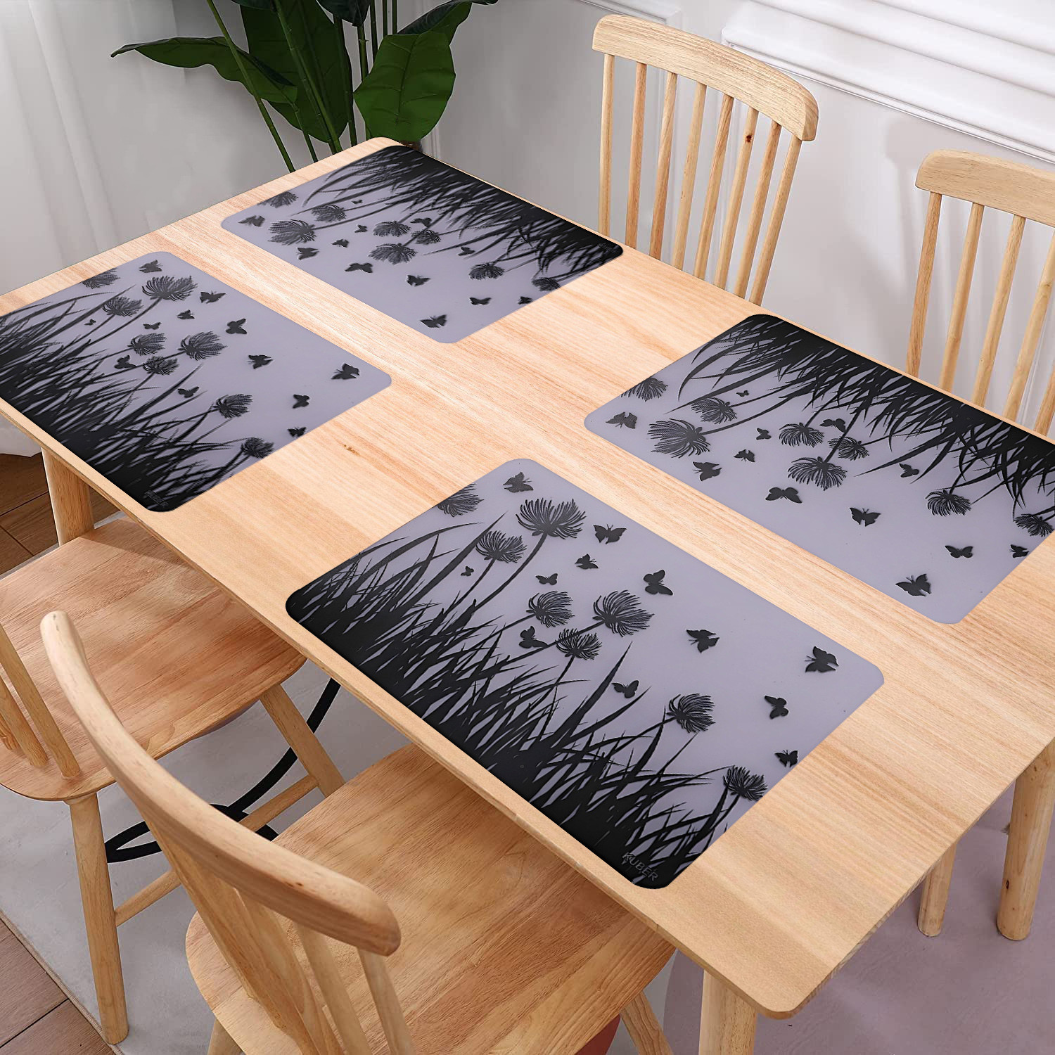 Kuber Industries Dining Table Mat | PVC Butterfly Trees Print | Table Mat | Placemats for Kitchen | Refrigerator Liners Mats | Shelf Liner Mat | Set of 6 | White
