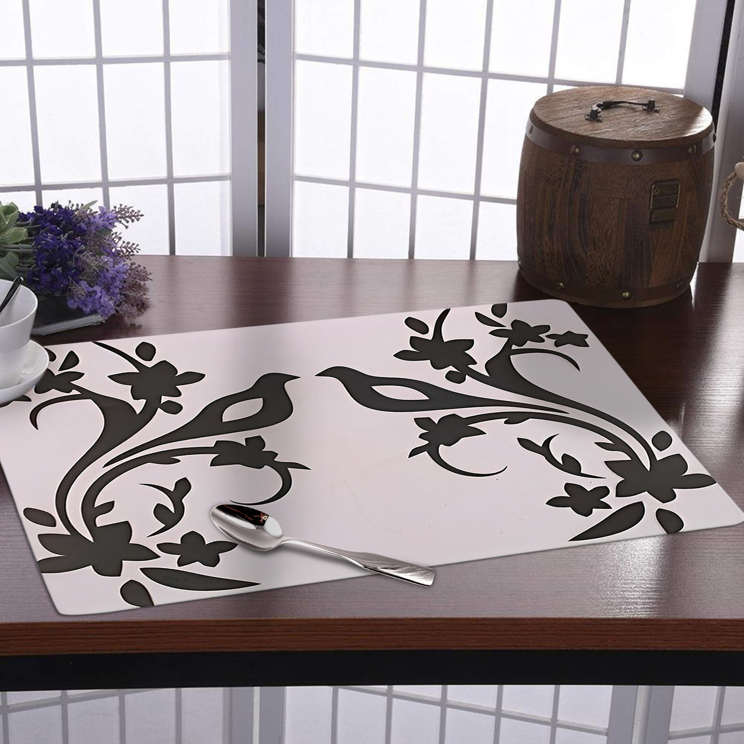 Kuber Industries Dining Table Mat | PVC Chidiya Bird Print | Table Mat | Placemats for Kitchen | Refrigerator Liners Mats | Shelf Liner Mat | Set of 6 | Multicolor
