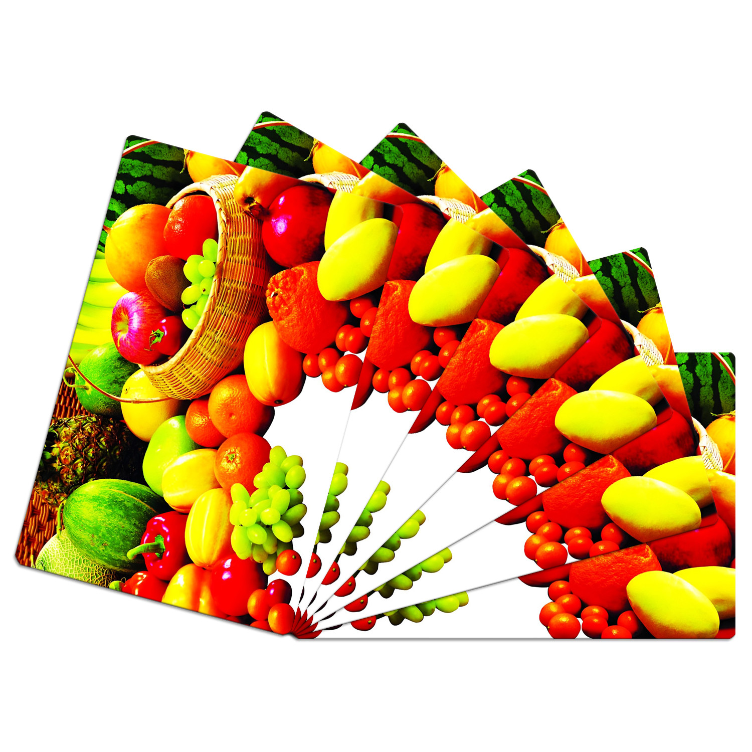 Kuber Industries Dining Table Mat | PVC Fruits Print | Table Mat | Placemats for Kitchen | Refrigerator Liners Mats | Shelf Liner Mat | Set of 6 | Multicolor