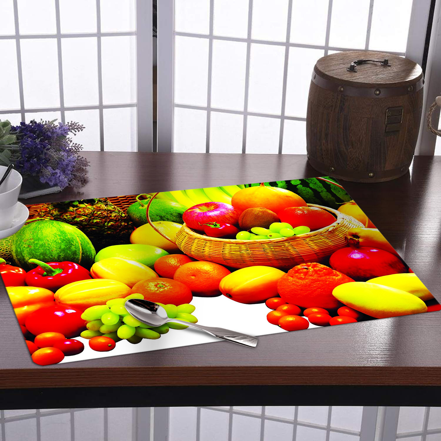Kuber Industries Dining Table Mat | PVC Fruits Print | Table Mat | Placemats for Kitchen | Refrigerator Liners Mats | Shelf Liner Mat | Set of 6 | Multicolor