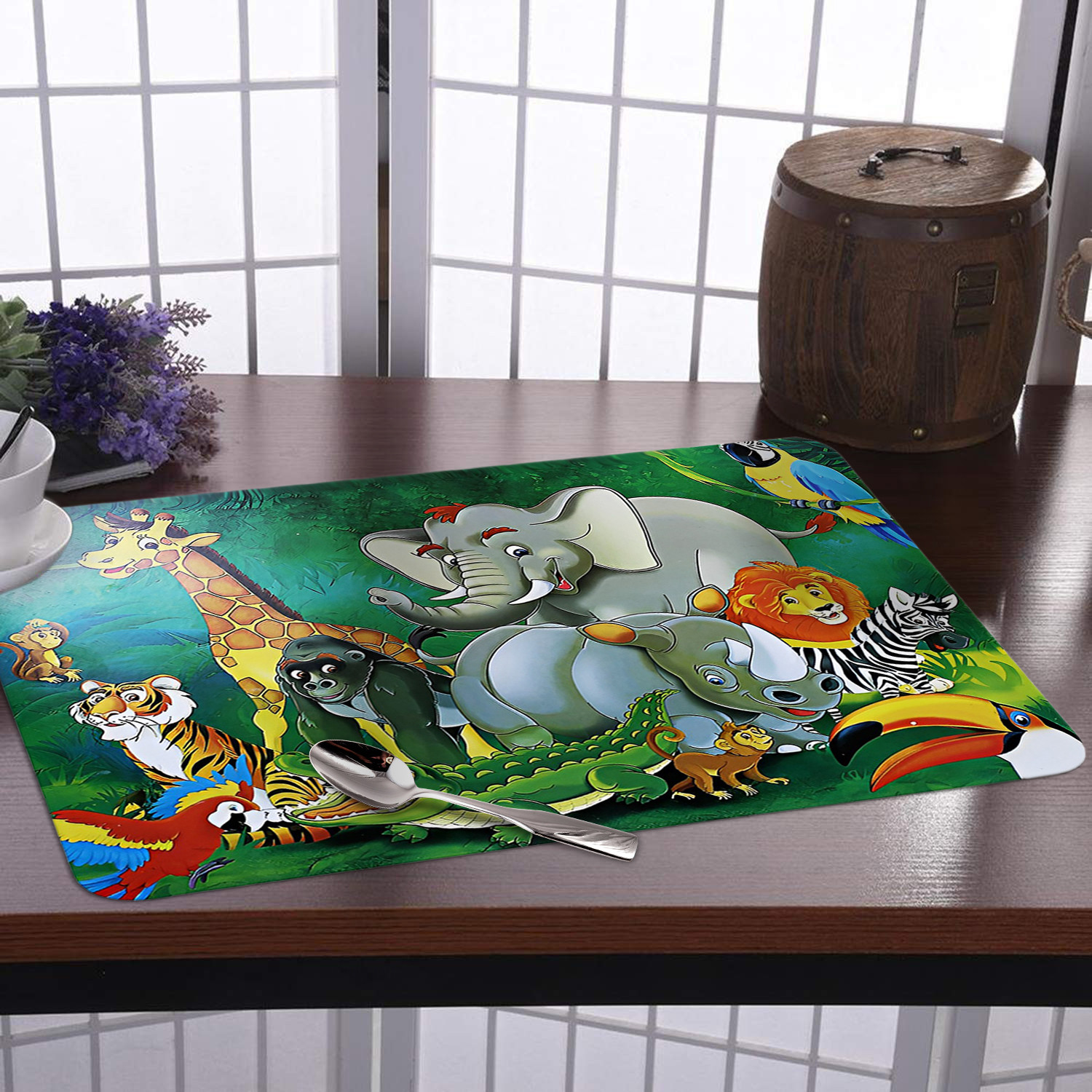 Kuber Industries Dining Table Mat | PVC Jungle Print | Table Mat | Placemats for Kitchen | Refrigerator Liners Mats | Shelf Liner Mat | Set of 6 | Green