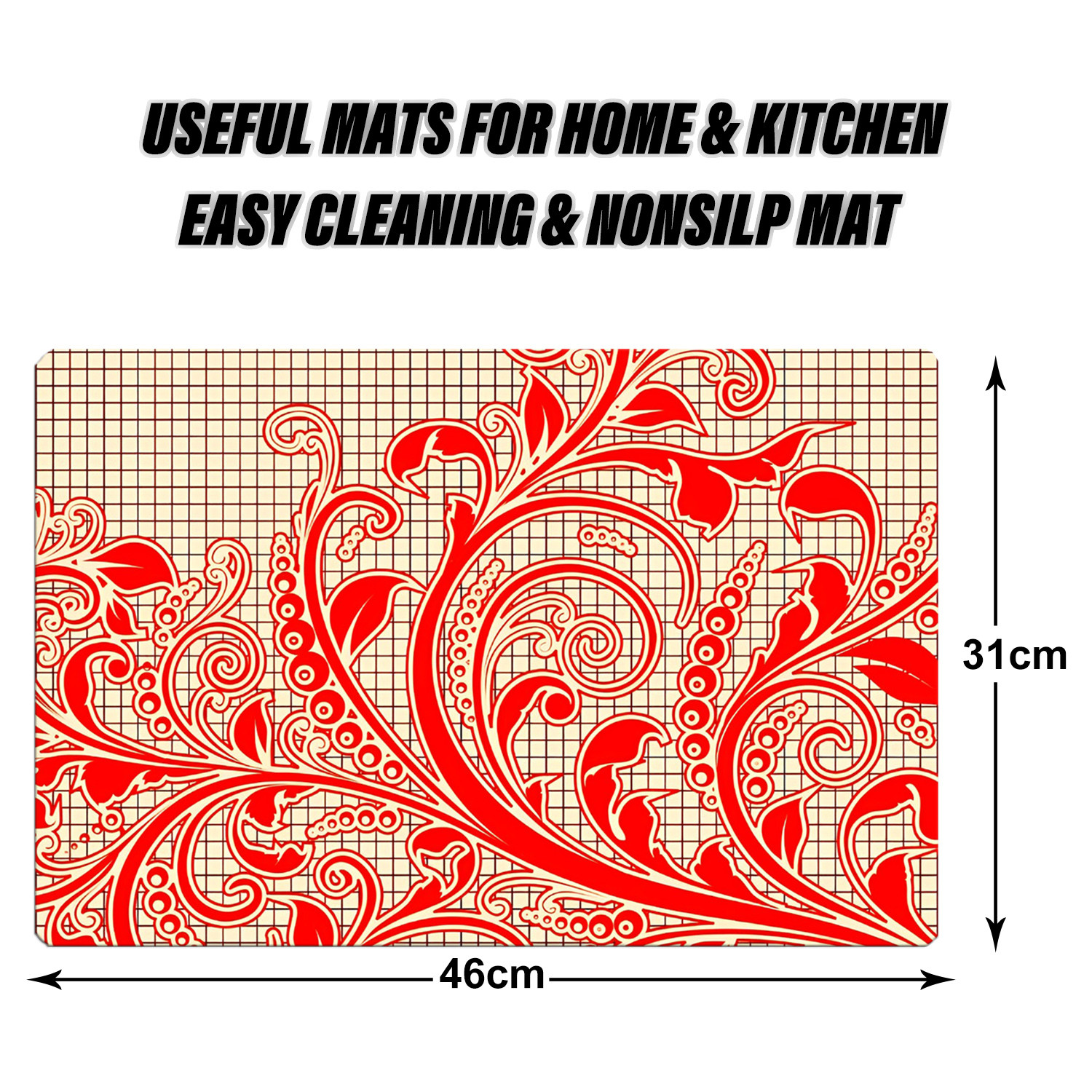 Kuber Industries Dining Table Mat | PVC Red Leaf Print | Table Mat | Placemats for Kitchen | Refrigerator Liners Mats | Shelf Liner Mat | Set of 6 | Red