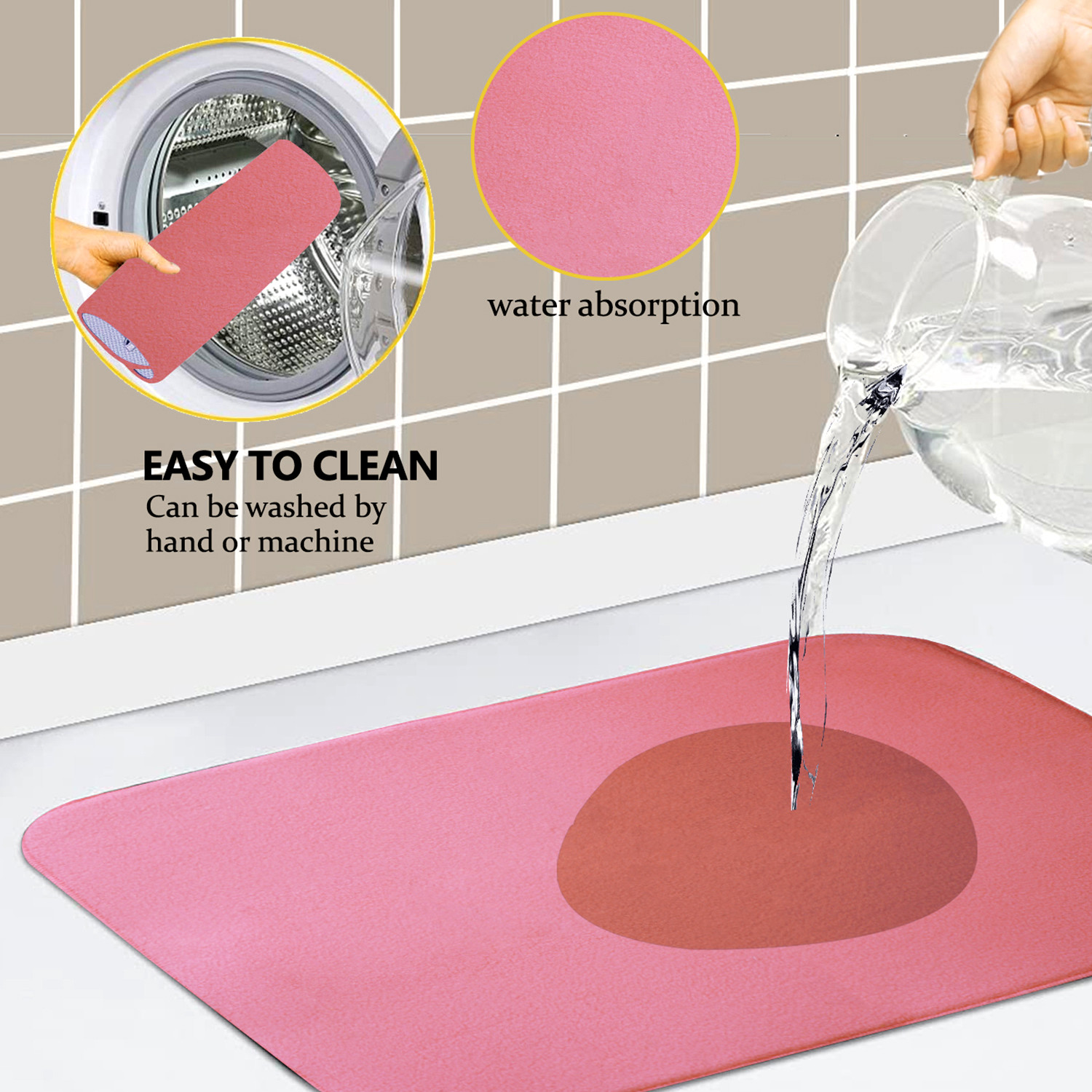 Kuber Industries Dish Dry Mat | Microfiber Drying Mat | Kitchen Drying Mat | Reversible Mat | Kitchen Absorbent Mat | Dish Dry Mat for Kitchen | 50x70 | Pink