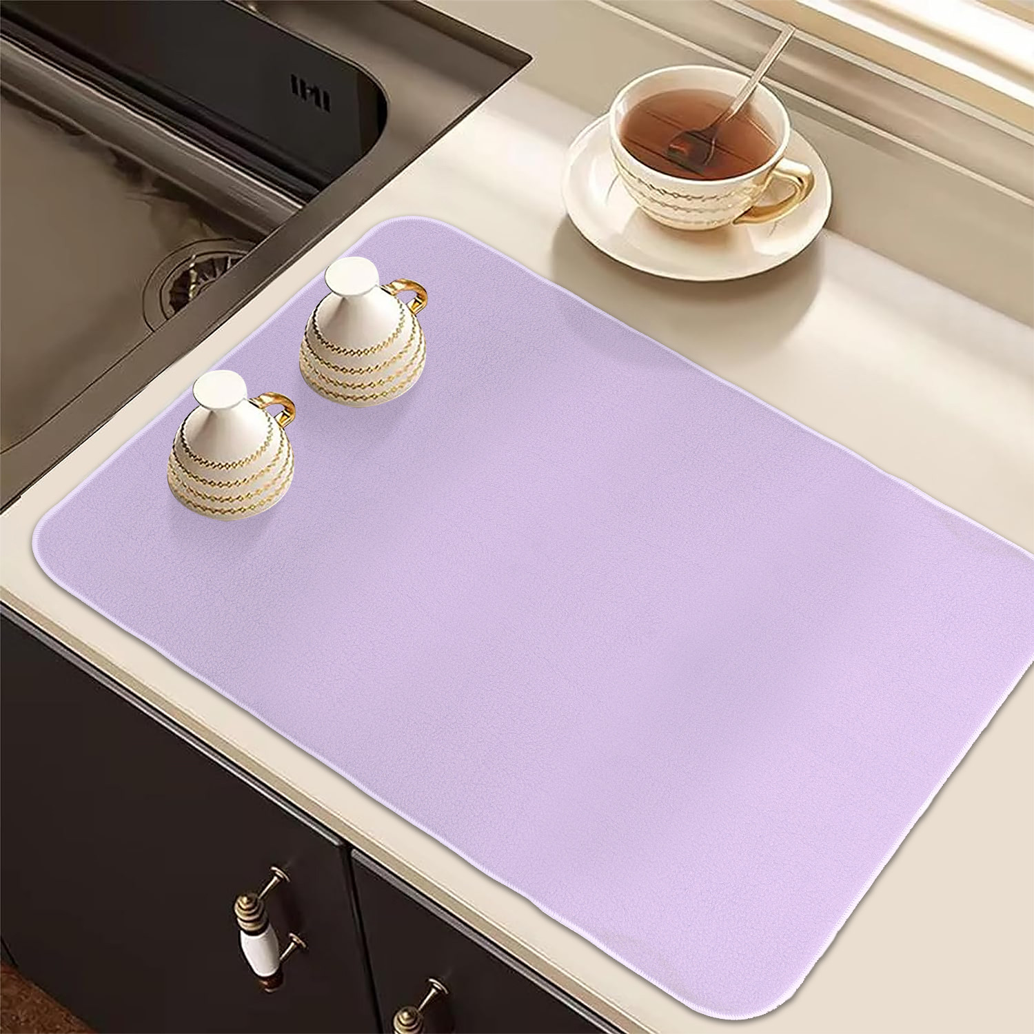 Kuber Industries Dish Dry Mat | Microfiber Drying Mat | Kitchen Drying Mat | Reversible Mat | Kitchen Absorbent Mat | Dish Dry Mat for Kitchen | 50x70 | Light Purple