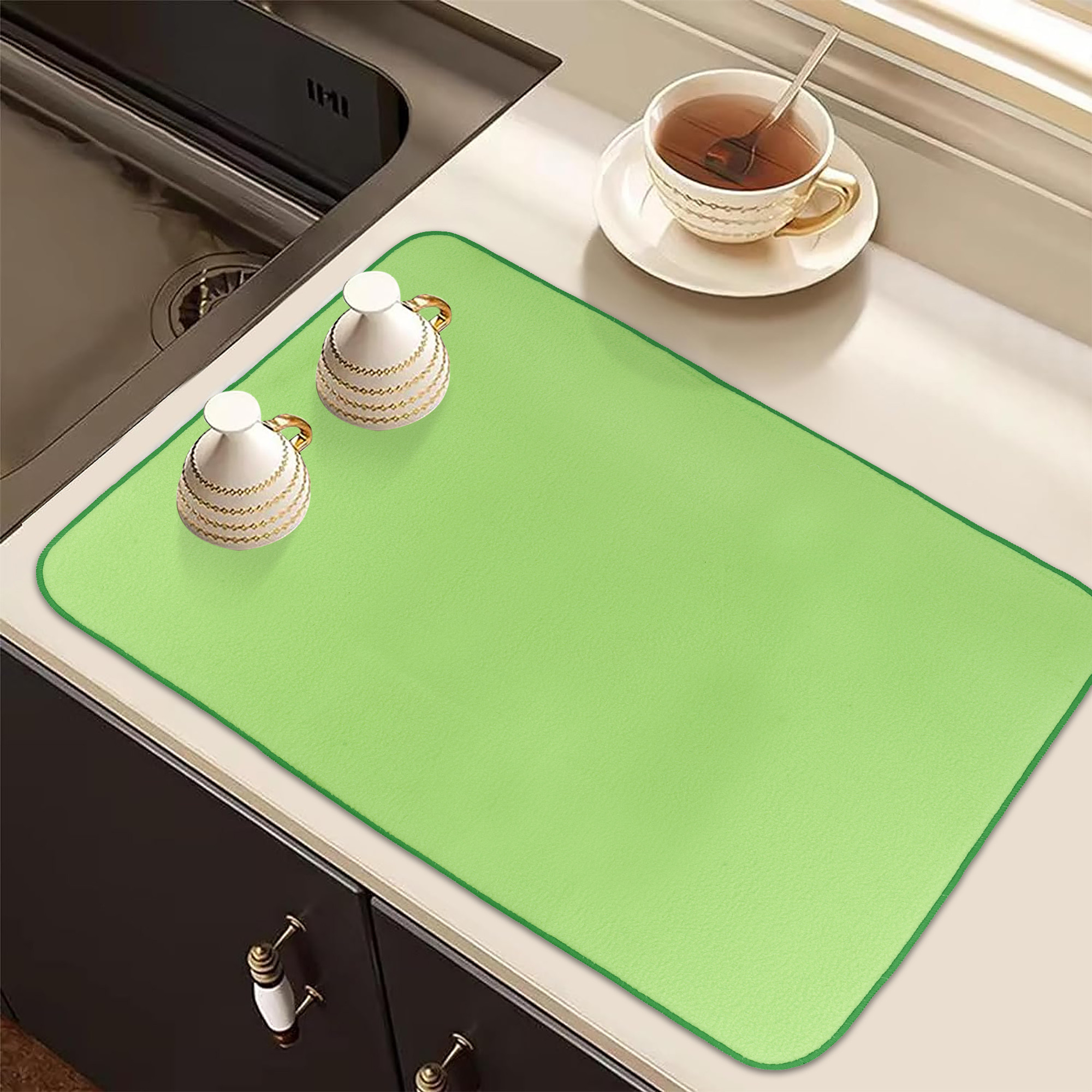 Kuber Industries Dish Dry Mat | Microfiber Drying Mat | Kitchen Drying Mat | Reversible Mat | Kitchen Absorbent Mat | Dish Dry Mat for Kitchen | 50x70 | Green