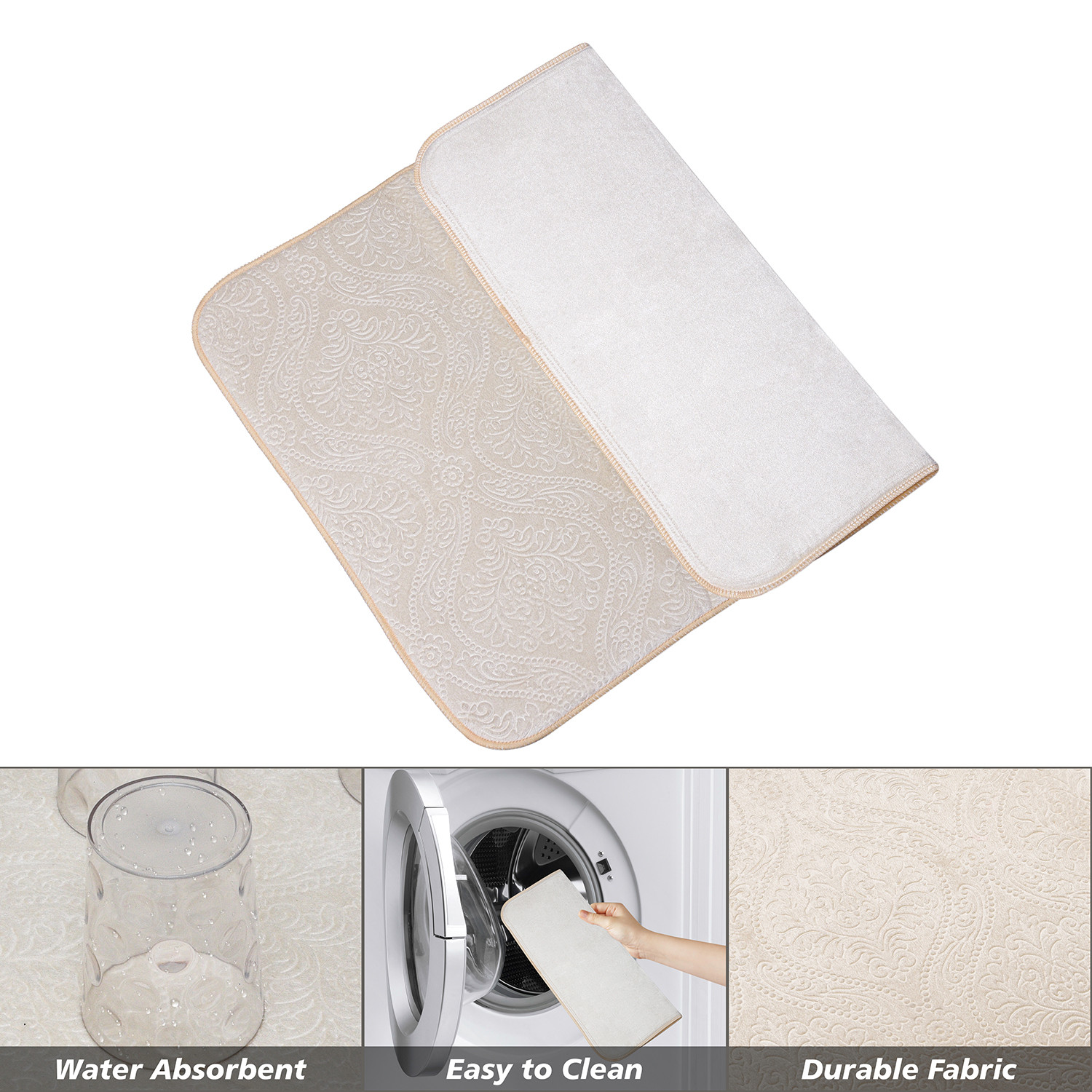 Kuber Industries Dish Dry Mat | Microfiber Drying Mat | Kitchen Drying Mat | Self Dish Dry Mat | Water Absorbent Kitchen Mat | Embossed Dish Dry Mat | 38x50 | Cream