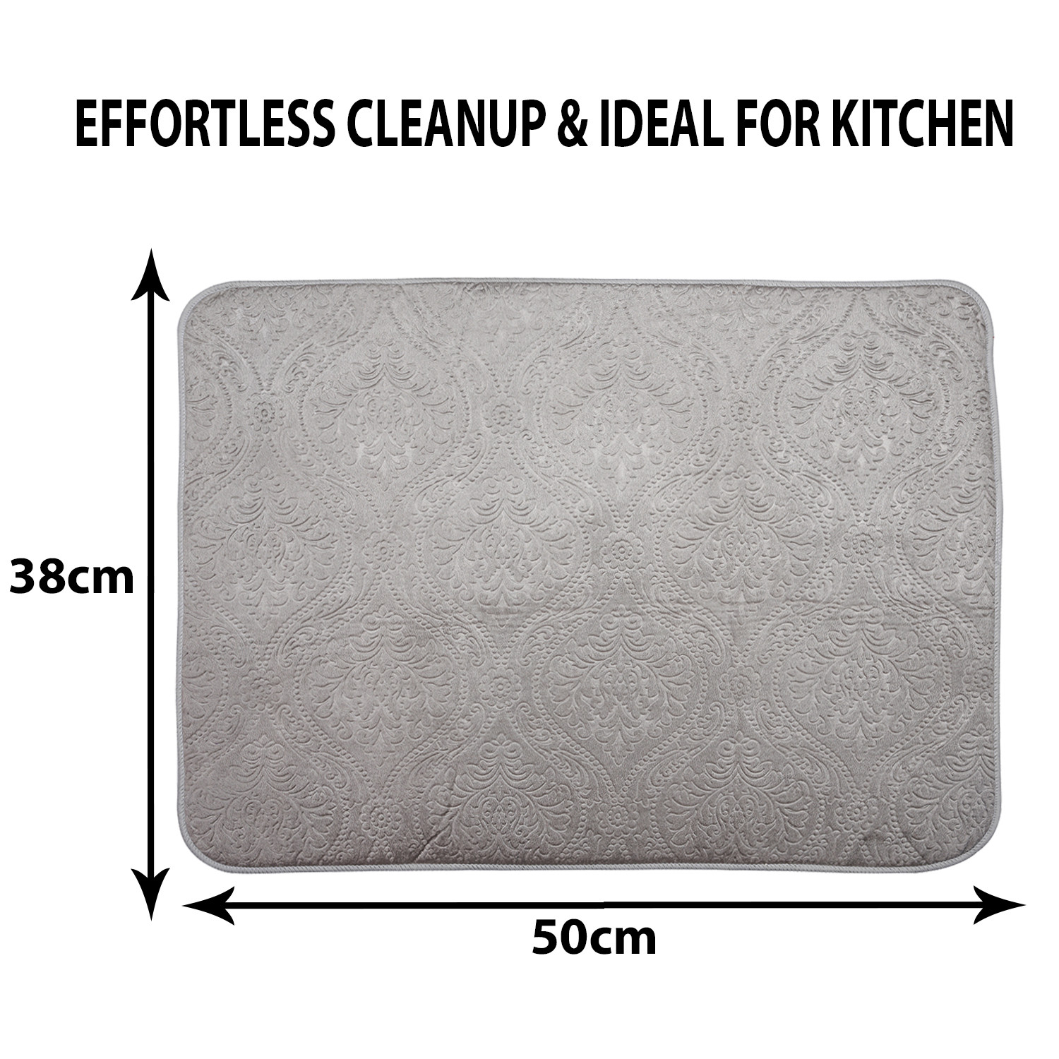 Kuber Industries Dish Dry Mat | Microfiber Drying Mat | Kitchen Drying Mat | Self Dish Dry Mat | Water Absorbent Kitchen Mat | Embossed Dish Dry Mat | 38x50 | Gray