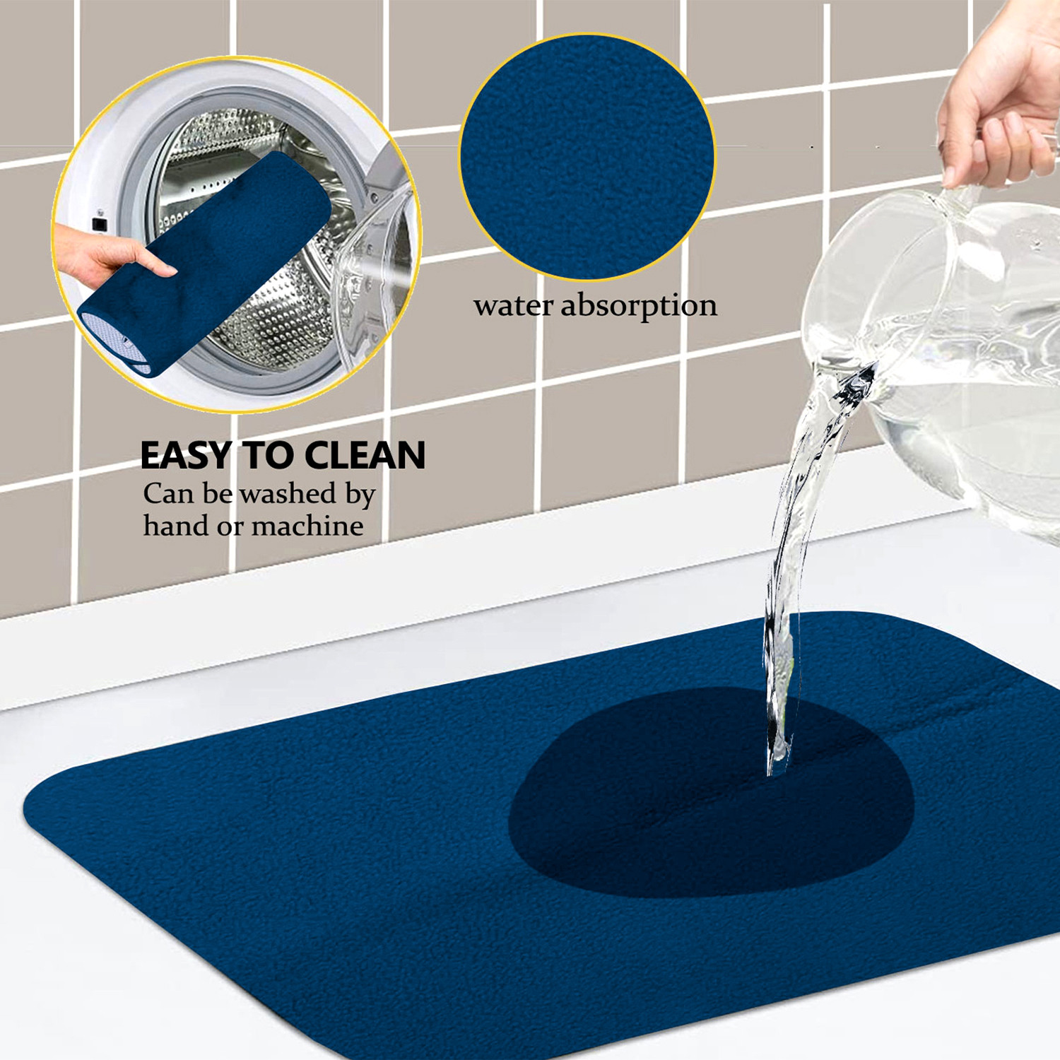 Kuber Industries Dish Dry Mat | Microfiber Drying Mat | Reversible Kitchen Drying Mat | Absorbent Mat | Kitchen Dish Dry Mat | 38x50 | Pack of 2 | Blue & Maroon