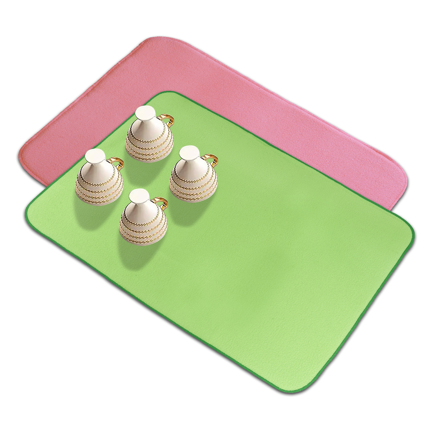 Kuber Industries Dish Dry Mat | Microfiber Drying Mat | Reversible Kitchen Drying Mat | Absorbent Mat | Kitchen Dish Dry Mat | 50x70 | Pack of 2 | Pink & Green