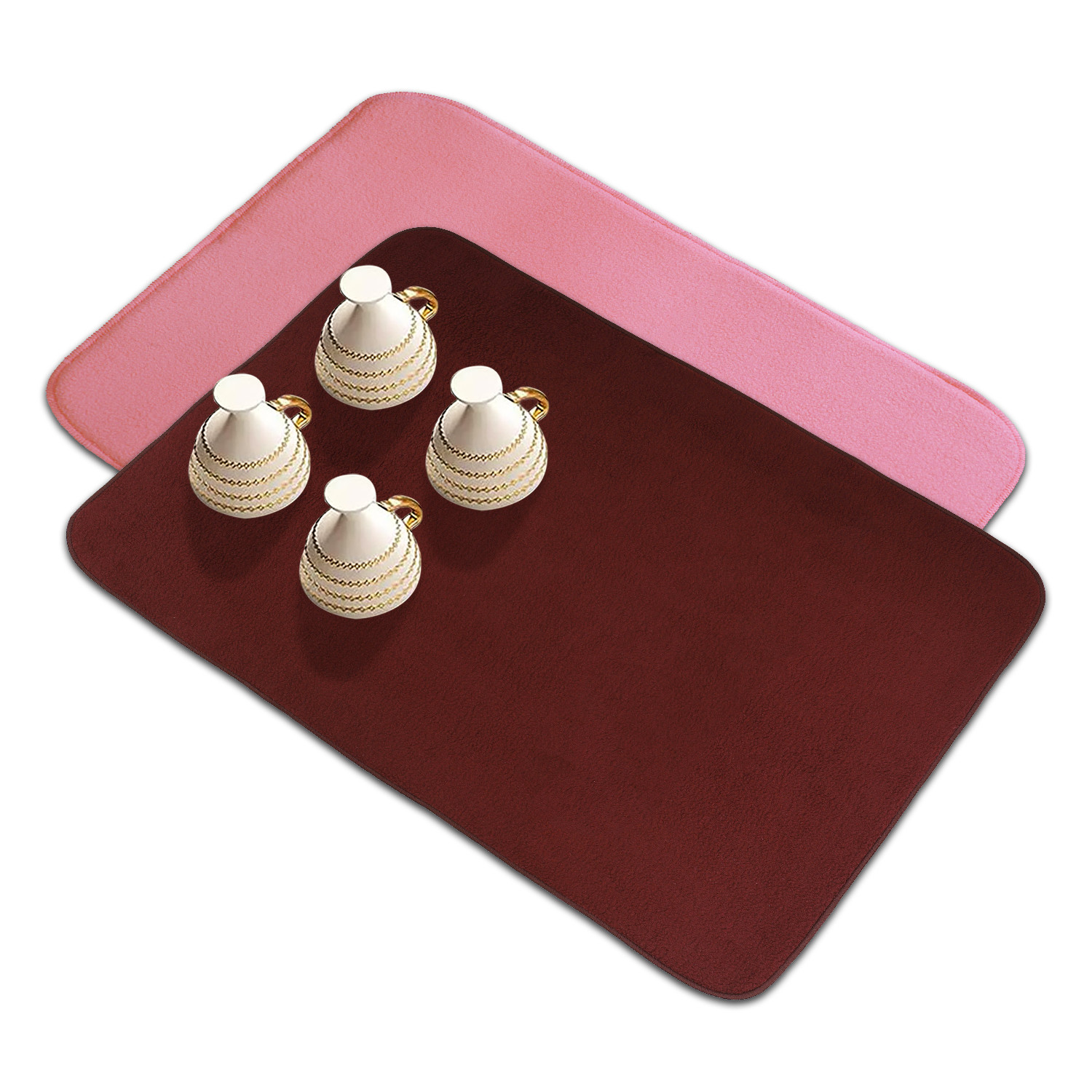 Kuber Industries Dish Dry Mat | Microfiber Drying Mat | Reversible Kitchen Drying Mat | Absorbent Mat | Kitchen Dish Dry Mat | 50x70 | Pack of 2 | Pink & Maroon