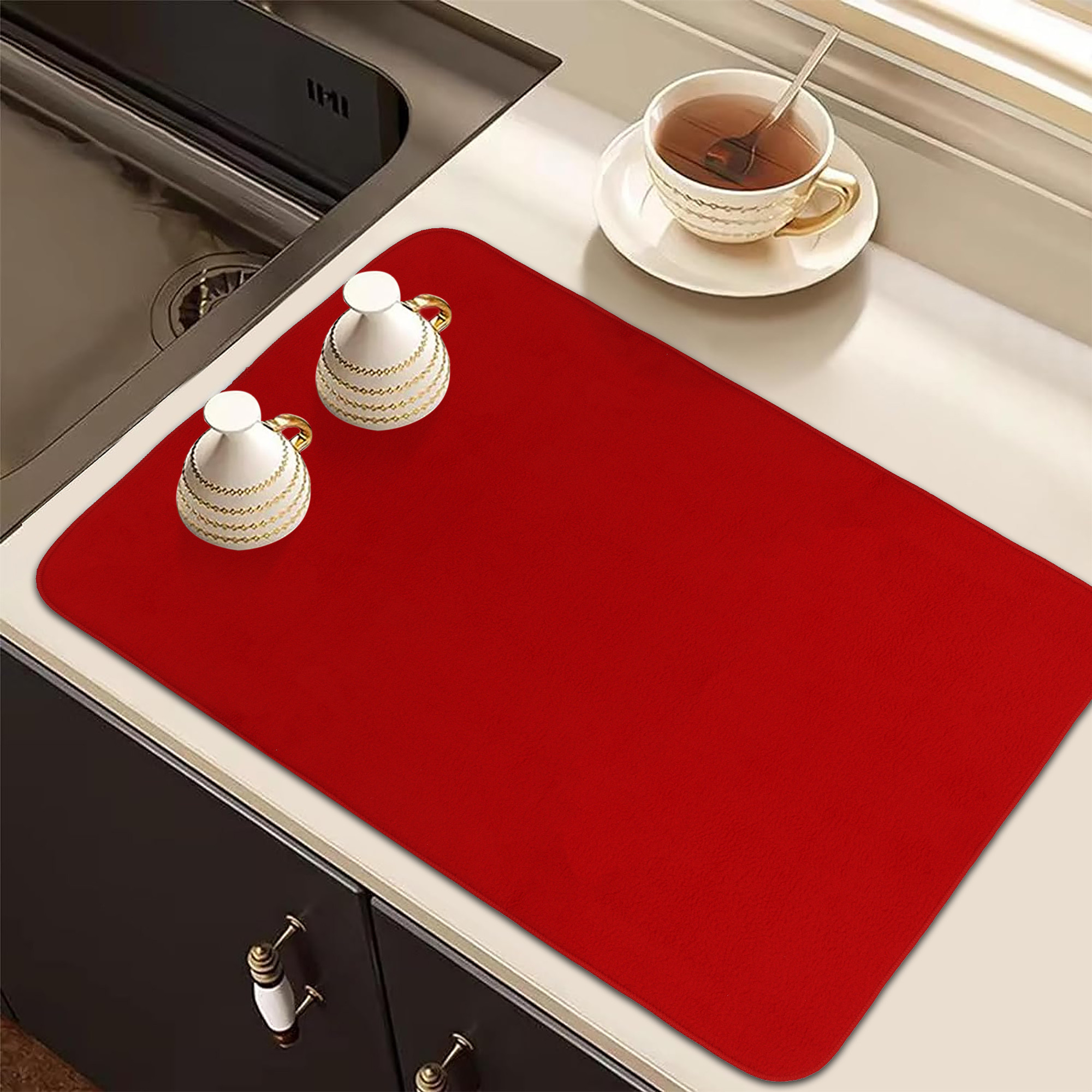 Kuber Industries Dish Dry Mat | Microfiber Drying Mat | Reversible Kitchen Drying Mat | Absorbent Mat | Kitchen Dish Dry Mat | 50x70 | Pack of 2 | Blue & Red