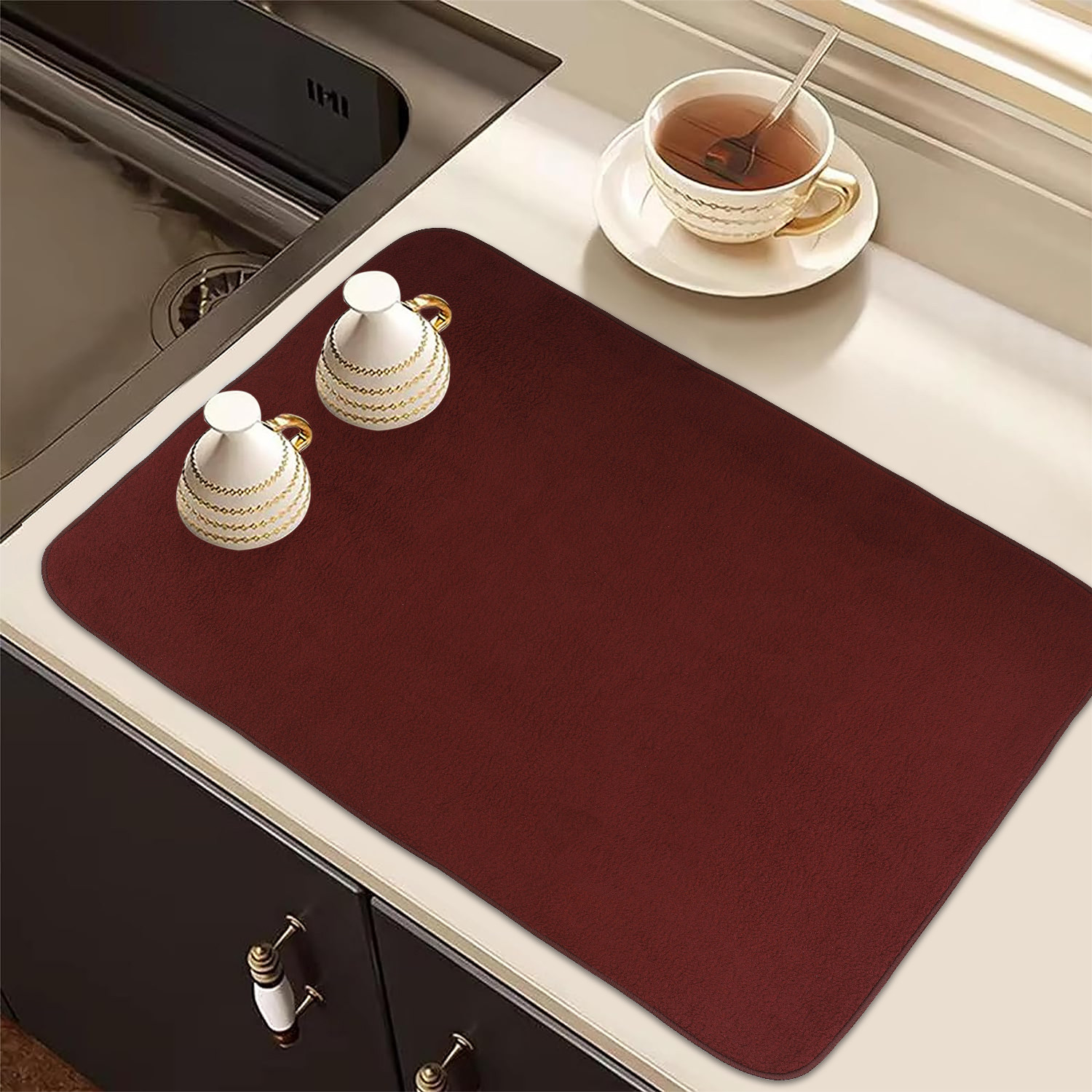 Kuber Industries Dish Dry Mat | Microfiber Drying Mat | Reversible Kitchen Drying Mat | Absorbent Mat | Kitchen Dish Dry Mat | 50x70 | Pack of 2 | Red & Maroon