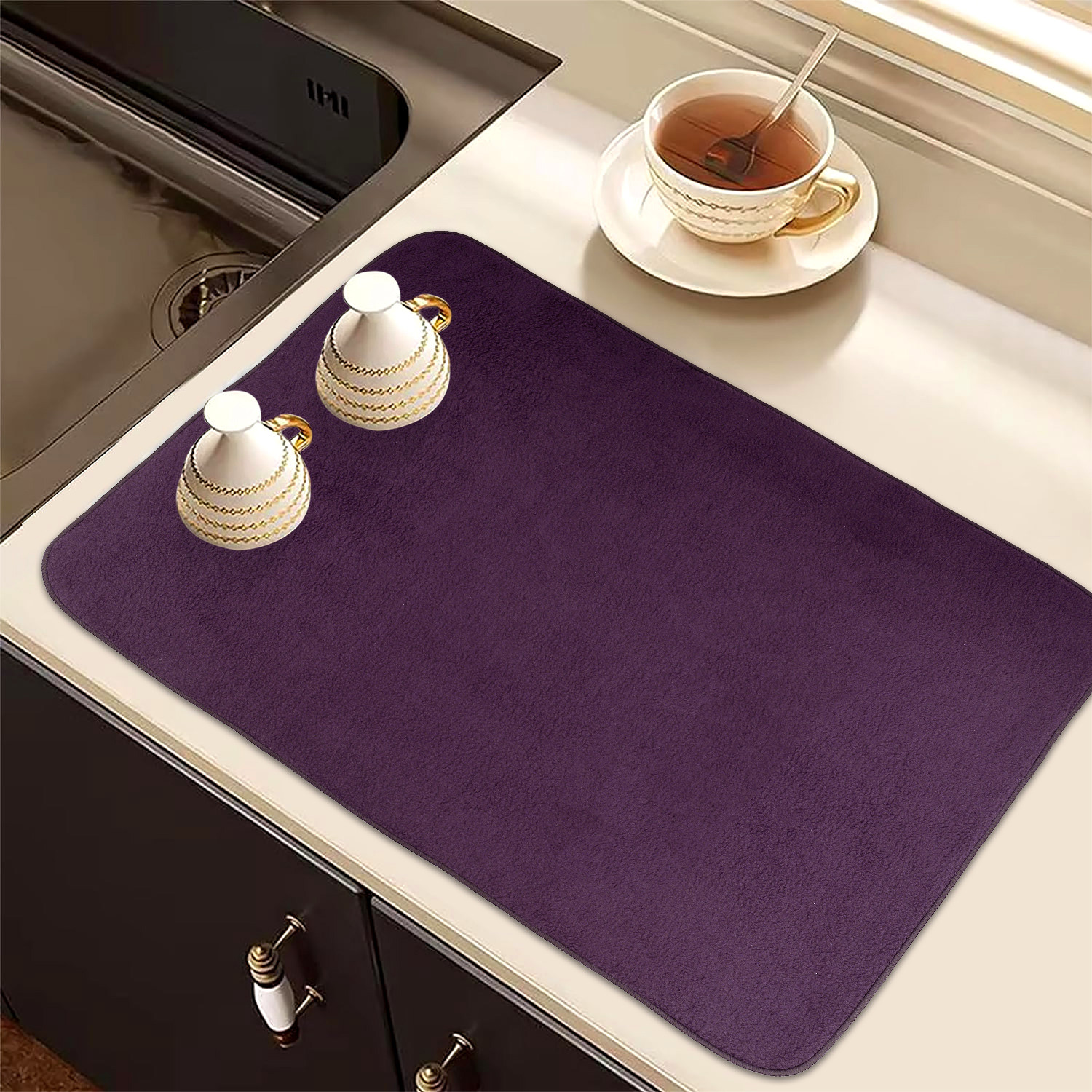 Kuber Industries Dish Dry Mat | Microfiber Drying Mat | Reversible Kitchen Drying Mat | Absorbent Mat | Kitchen Dish Dry Mat | 50x70 | Pack of 2 | Dark Purple & Maroon