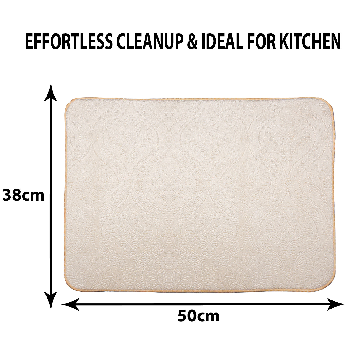 Kuber Industries Dish Dry Mat | Microfiber Self Drying Mat | Kitchen Drying Mat | Water Absorbent Kitchen Mat | Embossed Dish Dry Mat | 38x50 | Pack of 2 | Cream & Brown
