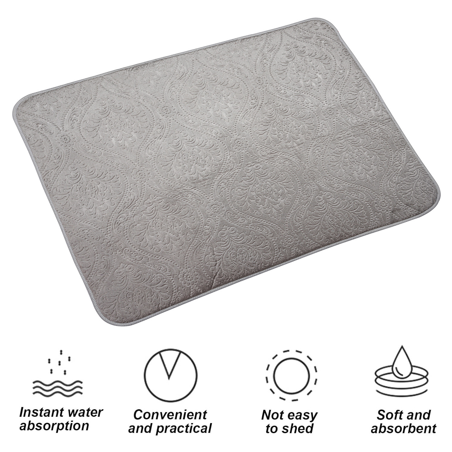 Kuber Industries Dish Dry Mat | Microfiber Self Drying Mat | Kitchen Drying Mat | Water Absorbent Kitchen Mat | Embossed Dish Dry Mat | 38x50 | Pack of 2 | Cream & Gray