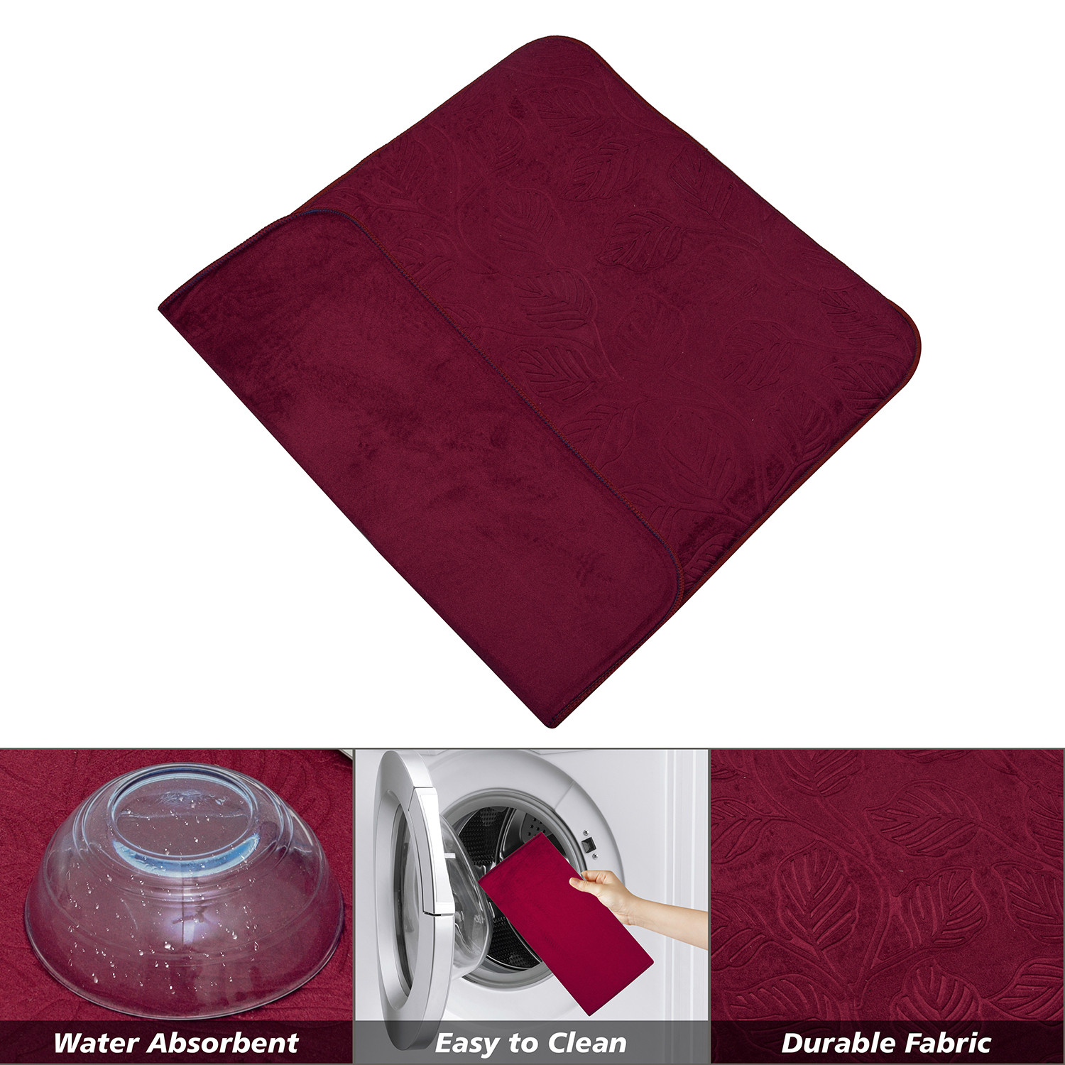 Kuber Industries Dish Dry Mat | Microfiber Self Drying Mat | Kitchen Drying Mat | Water Absorbent Kitchen Mat | Embossed Dish Dry Mat | 38x50 | Pack of 2 | Maroon & Gray