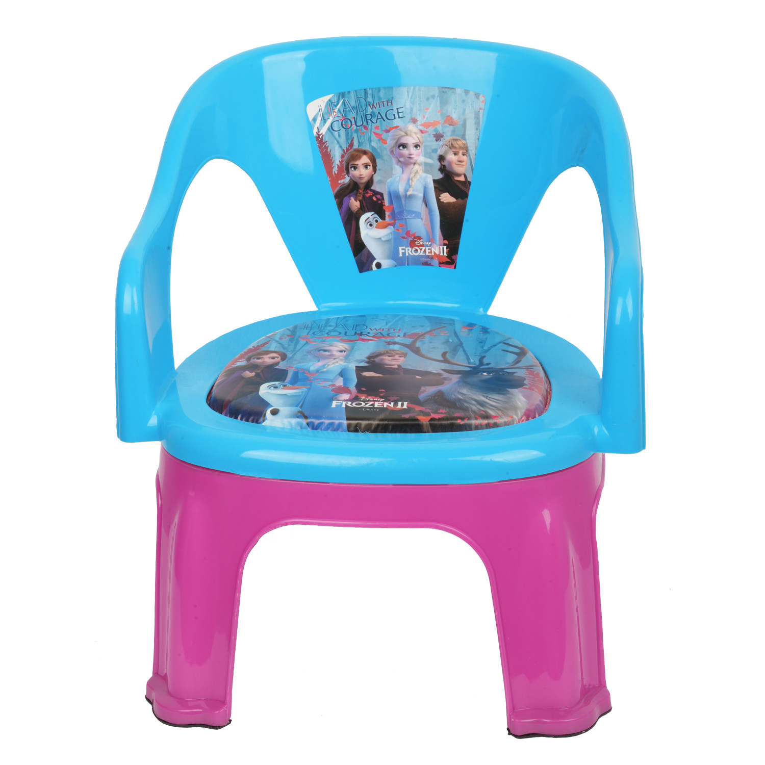 Kuber Industries Disney Frozen-II Kids Chair | Plastic Foldable Kids Chair | Chair for Kidsroom | School Study Stool | Baby Stool | Indoor or Outdoor Stool for Kids | Capacity 30 Kg | Sky Blue & Pink