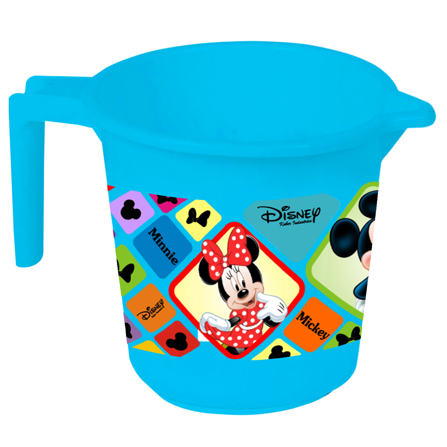 Kuber Industries Disney Mickey Minnie Print 6 Pieces Unbreakable Strong Plastic Bathroom Mug,500 ML (Cream & Blue) -HS_35_KUBMART17605