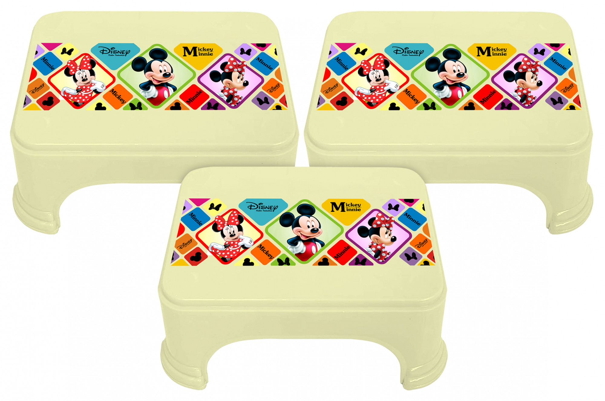 Kuber Industries Disney Mickey Minnie Print Square Plastic Bathroom Stool (Cream) -HS_35_KUBMART17699