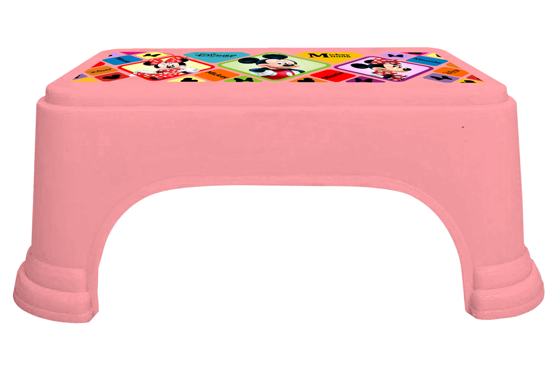 Kuber Industries Disney Mickey Minnie Print Square Plastic Bathroom Stool (Set of 2, Pink & White) -HS_35_KUBMART17729