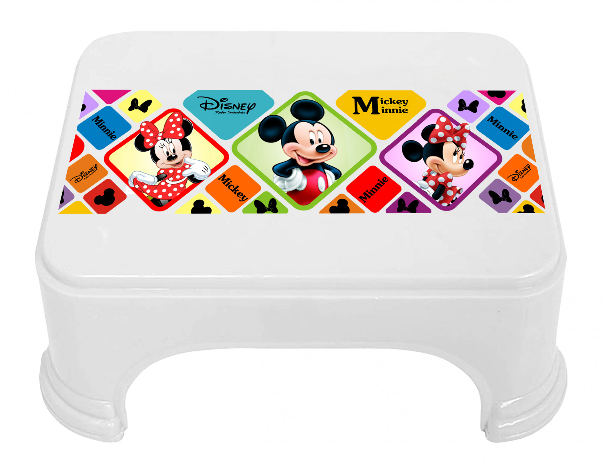 Kuber Industries Disney Mickey Minnie Print Square Plastic Bathroom Stool (Set of 2, Pink & White) -HS_35_KUBMART17729