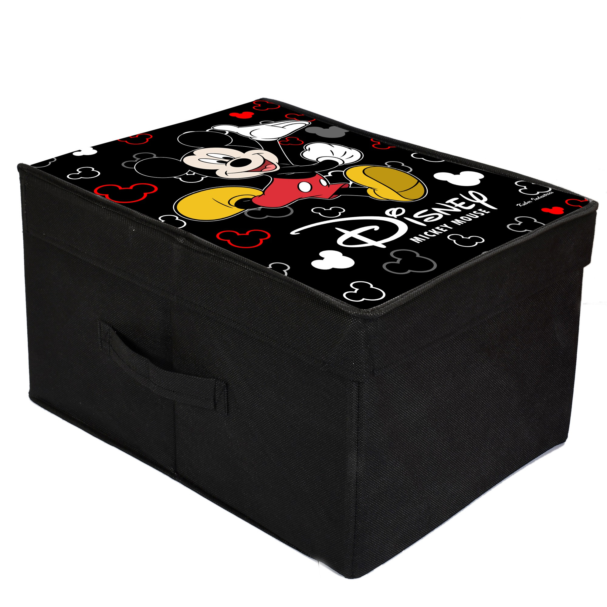 Kuber Industries Disney Mickey Mouse Print Non Woven Fabric Foldable Shirt Cover Storage Organizer Box with With Lid, Extra Large (Black)-KUBMART3464