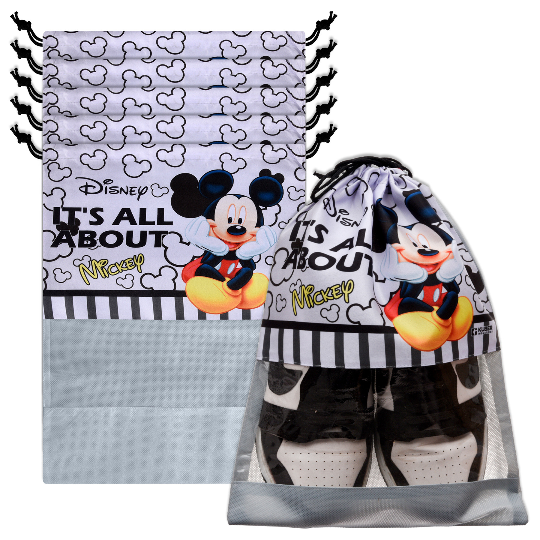 Kuber Industries Disney Mickey Shoe Cover | Travel Shoe Storage Bags | Polyester Storage Bag | Drawstring Shoe Cover | Shoe Organizer with Clear window |Gray