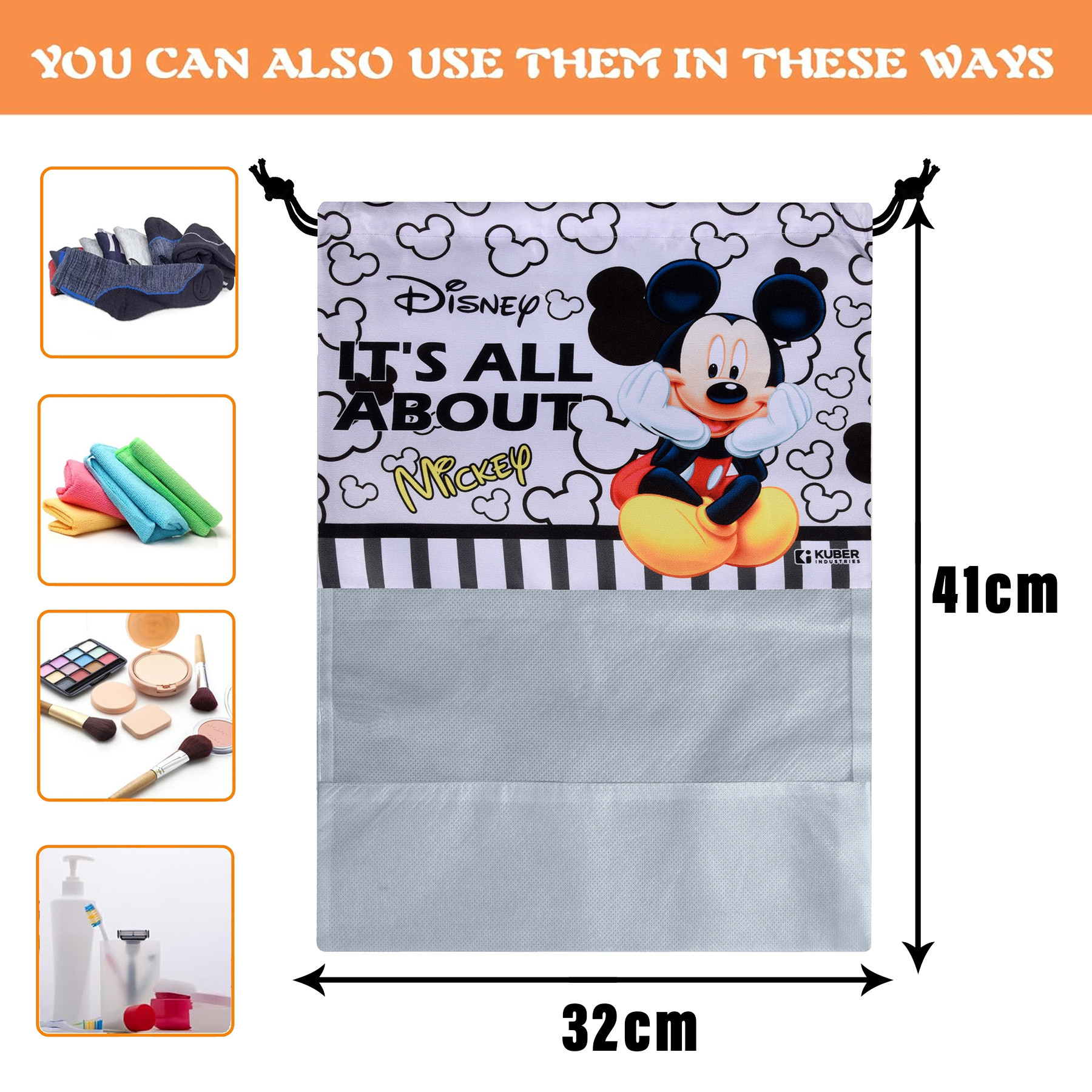 Kuber Industries Disney Mickey Shoe Cover | Travel Shoe Storage Bags | Polyester Storage Bag | Drawstring Shoe Cover | Shoe Organizer with Clear window |Gray