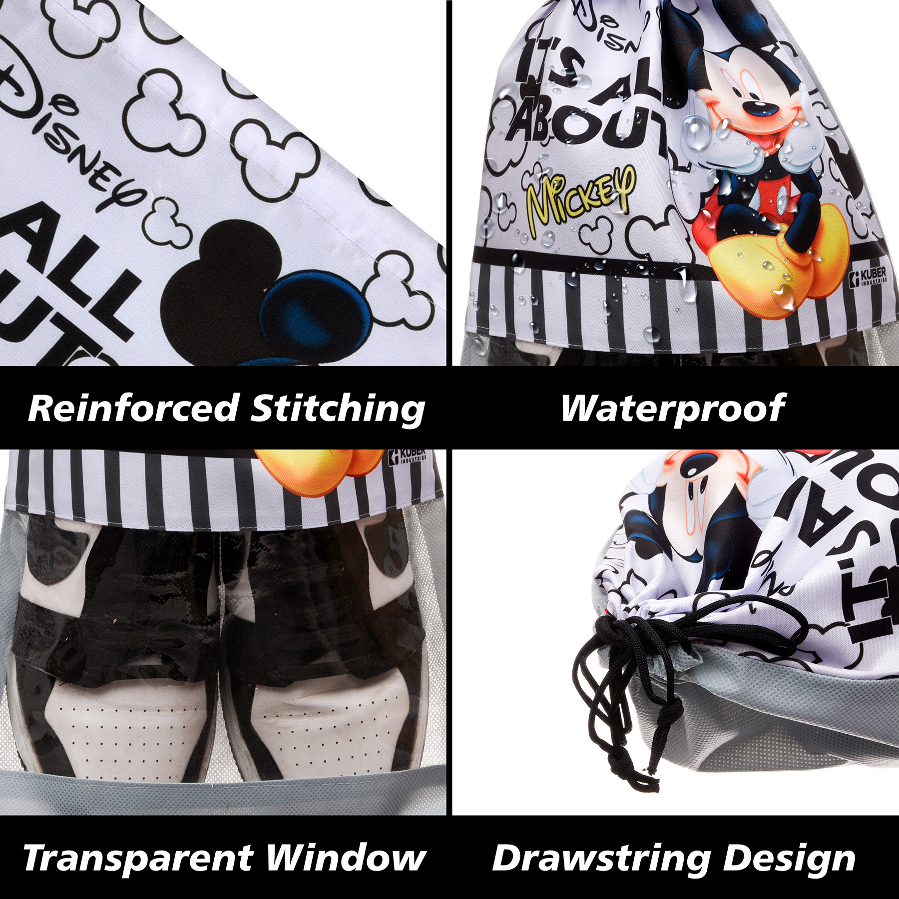 Kuber Industries Disney Mickey Shoe Cover | Travel Shoe Storage Bags | Polyester Storage Bag | Drawstring Shoe Cover | Shoe Organizer with Clear window |Gray