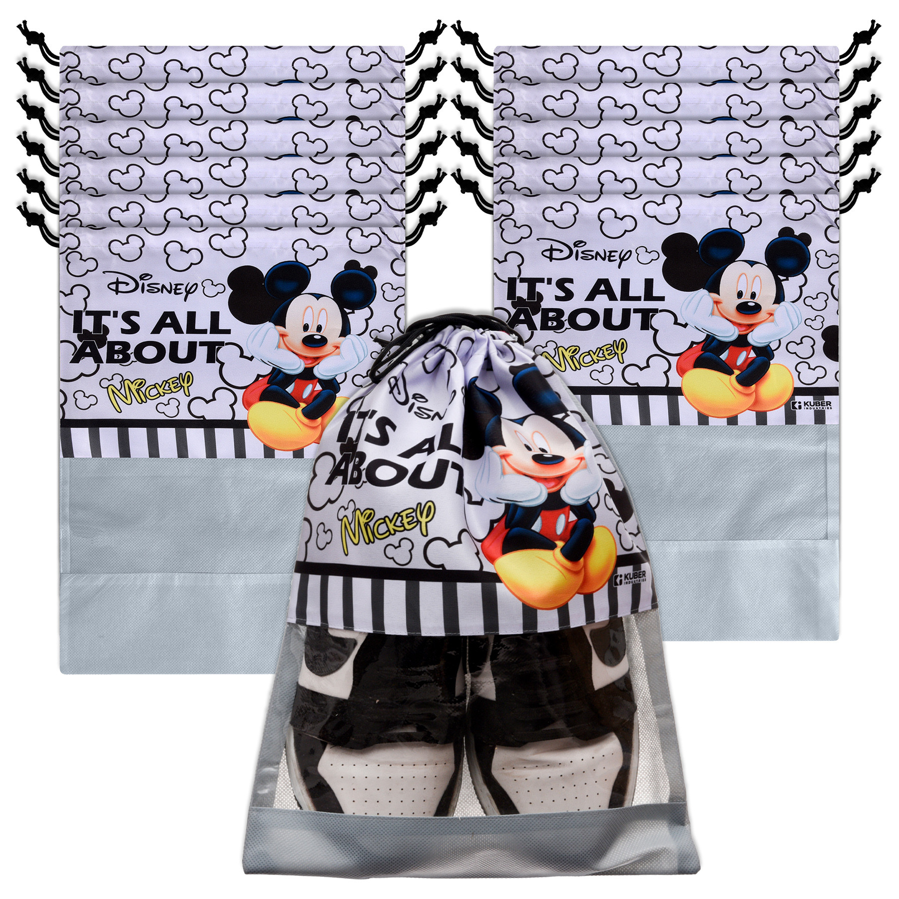 Kuber Industries Disney Mickey Shoe Cover | Travel Shoe Storage Bags | Polyester Storage Bag | Drawstring Shoe Cover | Shoe Organizer with Clear window |Gray