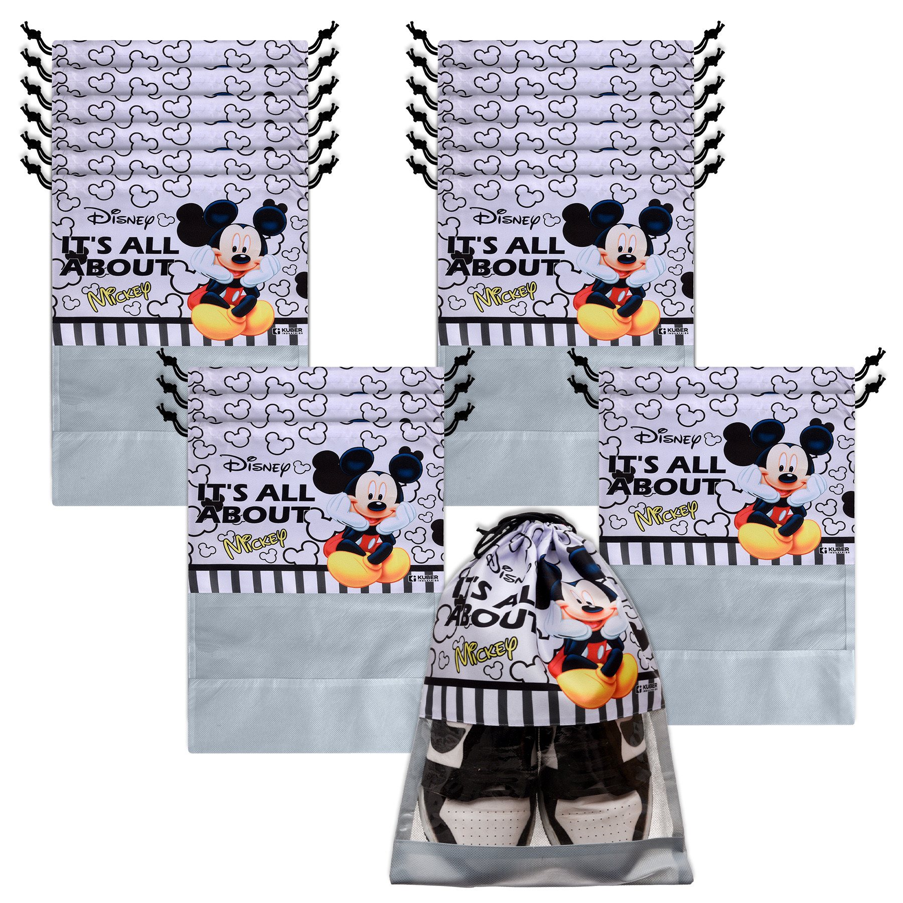 Kuber Industries Disney Mickey Shoe Cover | Travel Shoe Storage Bags | Polyester Storage Bag | Drawstring Shoe Cover | Shoe Organizer with Clear window |Gray