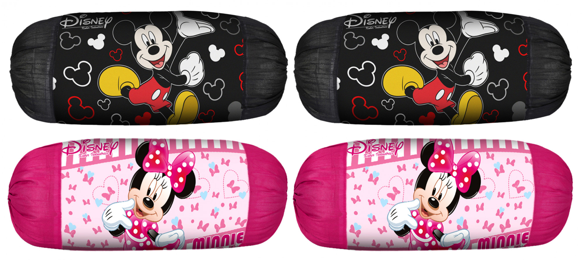 Kuber Industries Disney Minnie Mickey Print Silk Special long Crush Bolster Cover-Black & Pink