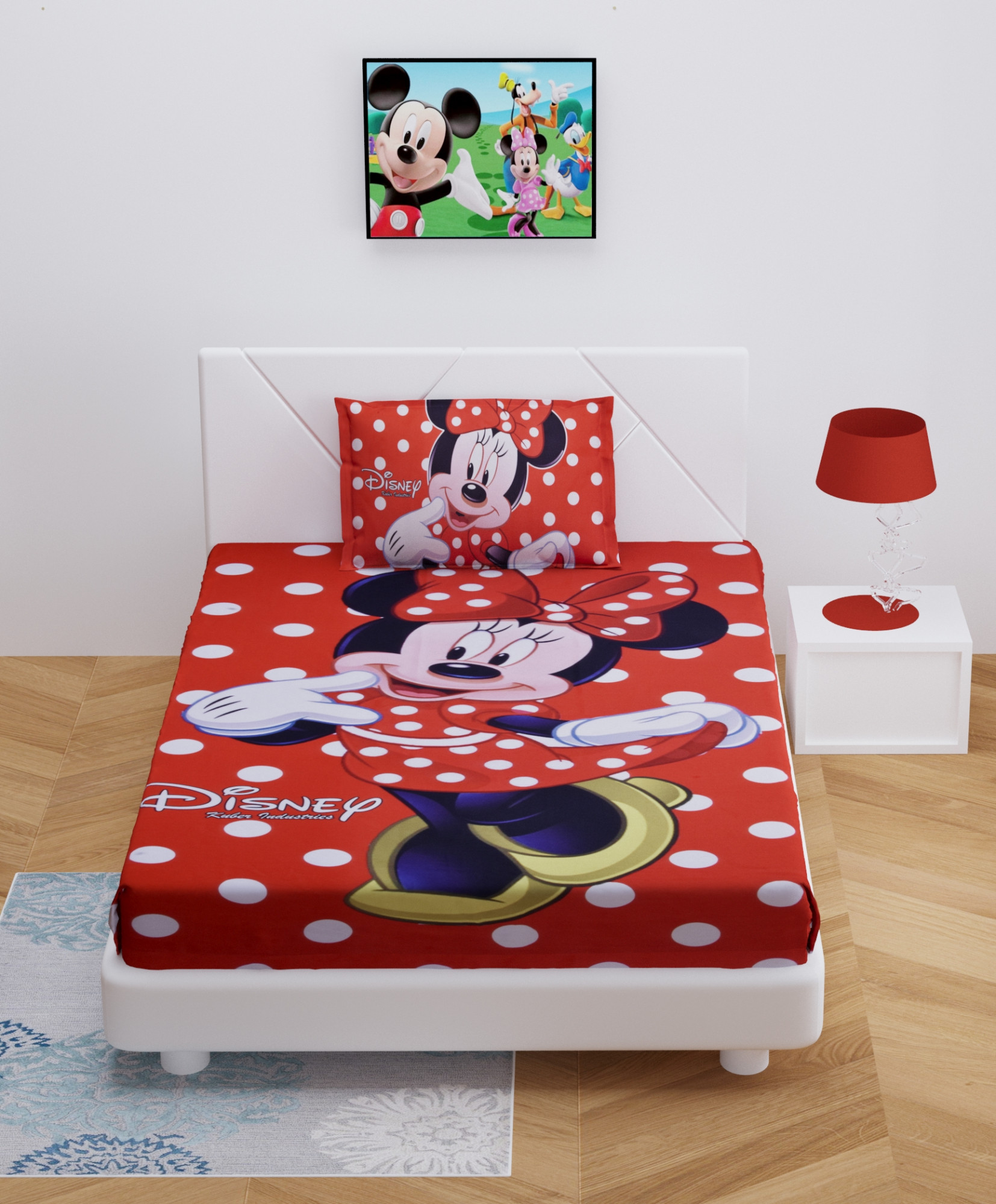 Kuber Industries Disney Minnie Print Silk Special long Crush Single Bedsheet with 1 Pillow Cover (Red)