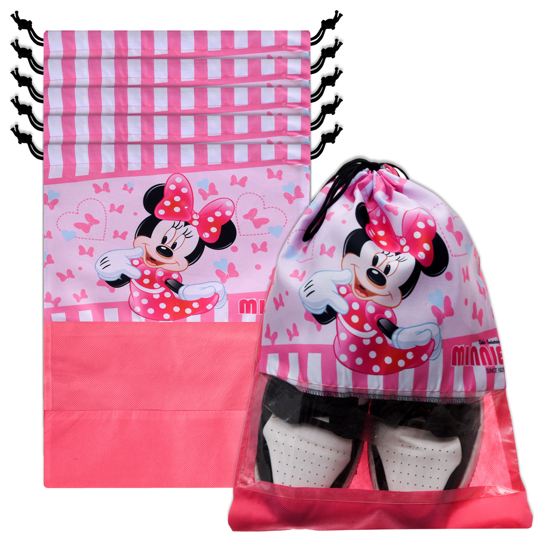 Kuber Industries Disney Minnie Shoe Cover | Travel Shoe Storage Bags | Polyester Storage Bag | Drawstring Shoe Cover | Shoe Organizer with Clear window |Pink