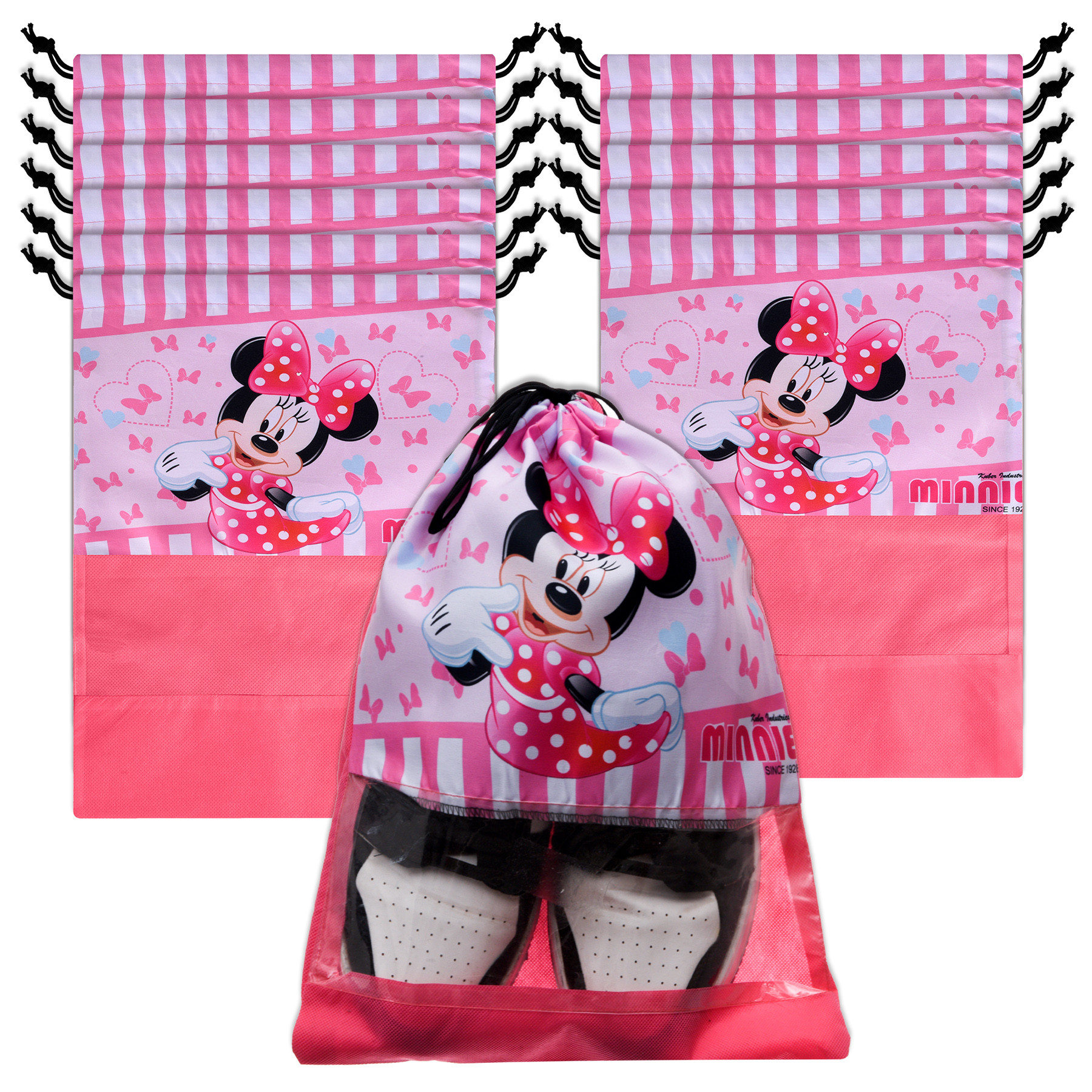 Kuber Industries Disney Minnie Shoe Cover | Travel Shoe Storage Bags | Polyester Storage Bag | Drawstring Shoe Cover | Shoe Organizer with Clear window |Pink