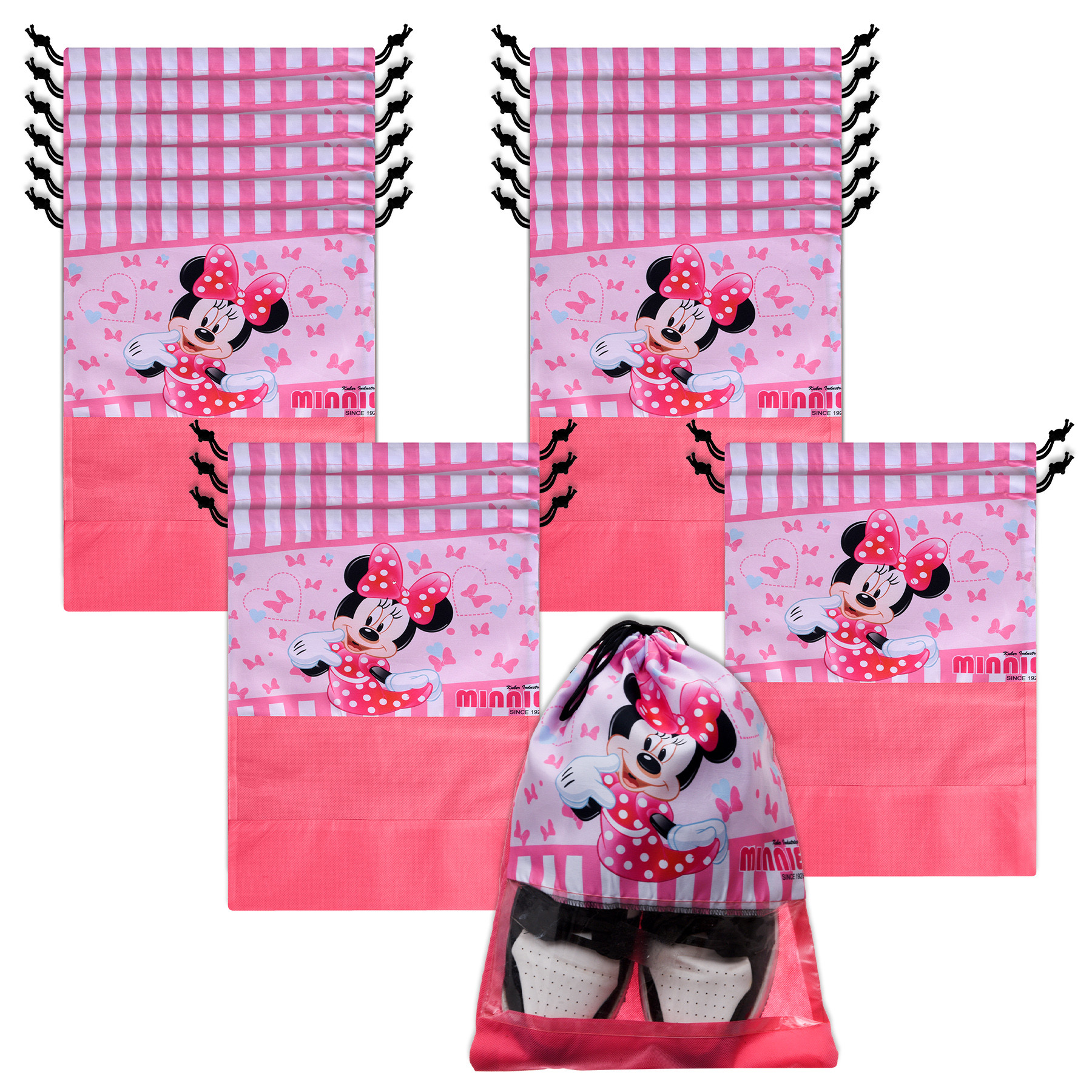 Kuber Industries Disney Minnie Shoe Cover | Travel Shoe Storage Bags | Polyester Storage Bag | Drawstring Shoe Cover | Shoe Organizer with Clear window |Pink