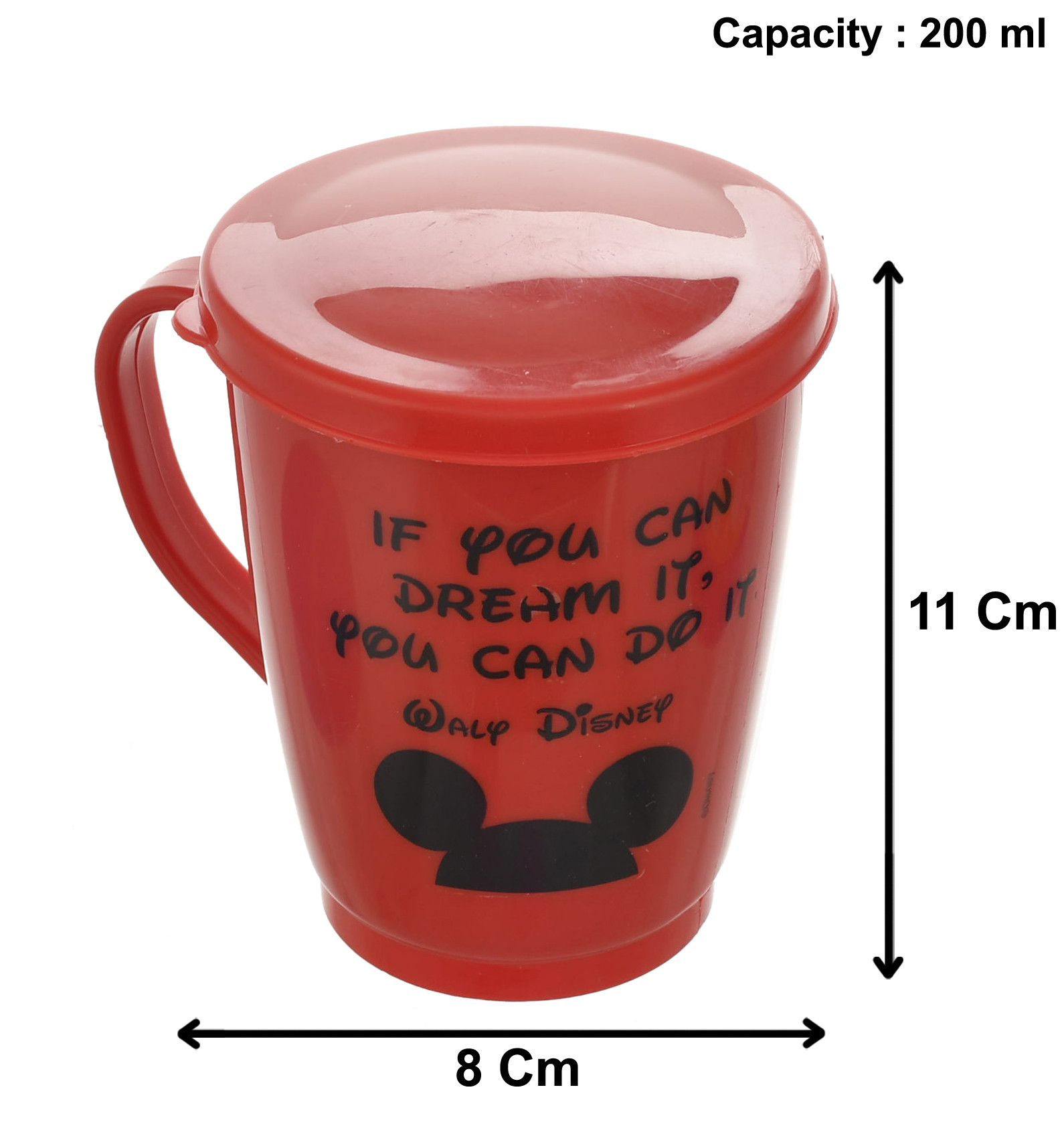 Kuber Industries Disney Printed Food Grade BPA Free Tea/Coffee Mug for Coffee Tea Cocoa, Camping Mugs with Lid, Pack of 2 (Light Grey & Red)