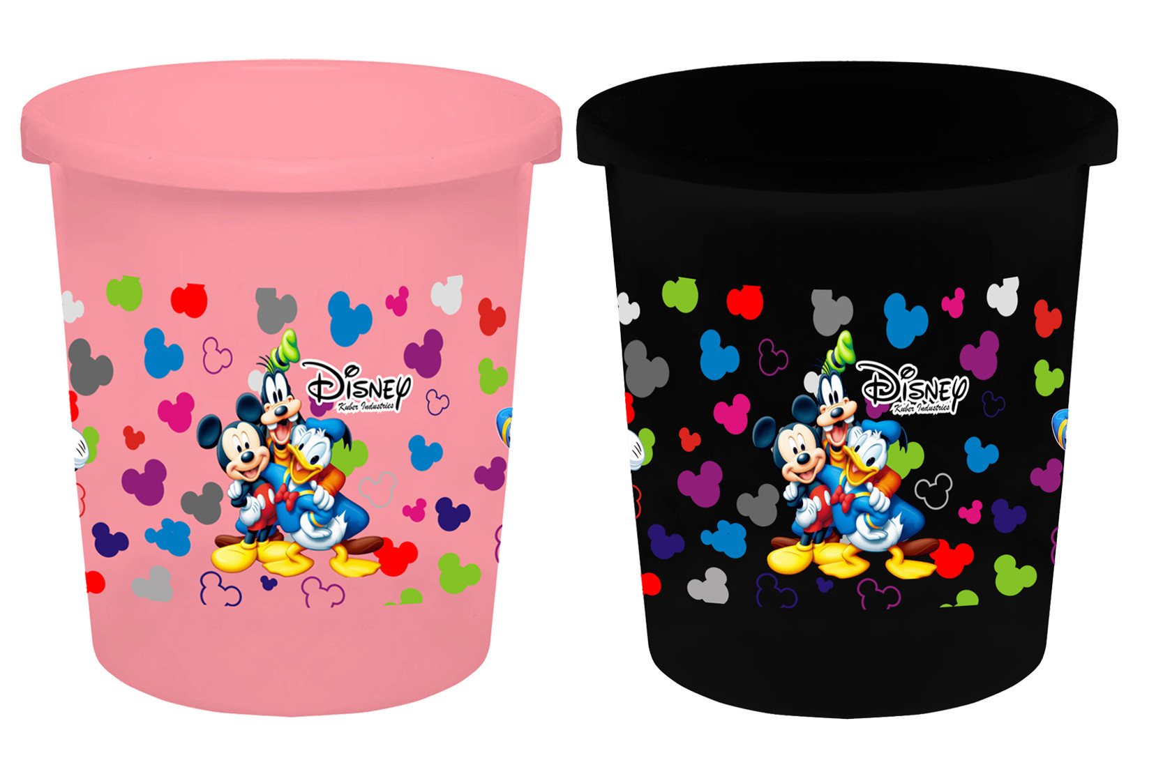 Kuber Industries Disney Team Mickey Print Plastic 2 Pieces Garbage Waste Dustbin/Recycling Bin for Home, Office, Factory, 5 Liters (Pink & Black) -HS_35_KUBMART17349