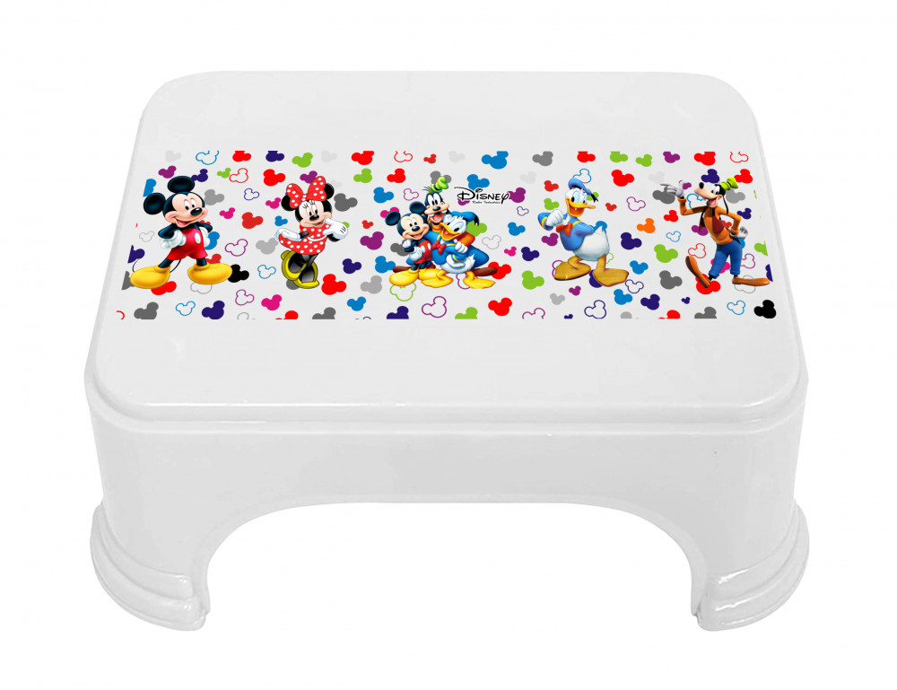 Kuber Industries Disney Team Mickey Print Square Plastic Bathroom Stool (White) -HS_35_KUBMART17277