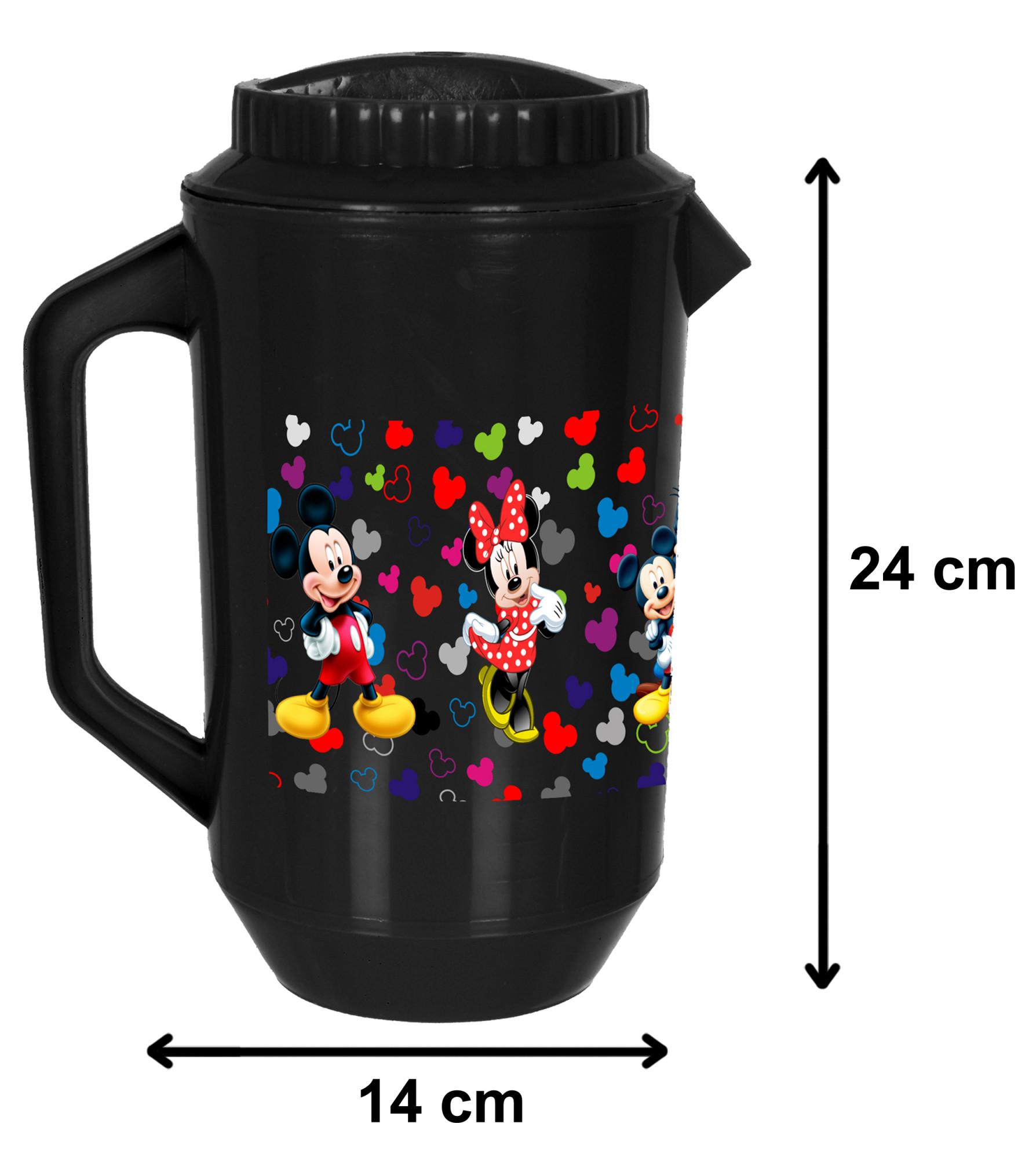 Kuber Industries Disney Team Mickey Print Unbreakable Multipurpose Plastic Water & Juice Jug With Lid,2 Ltr (Black)