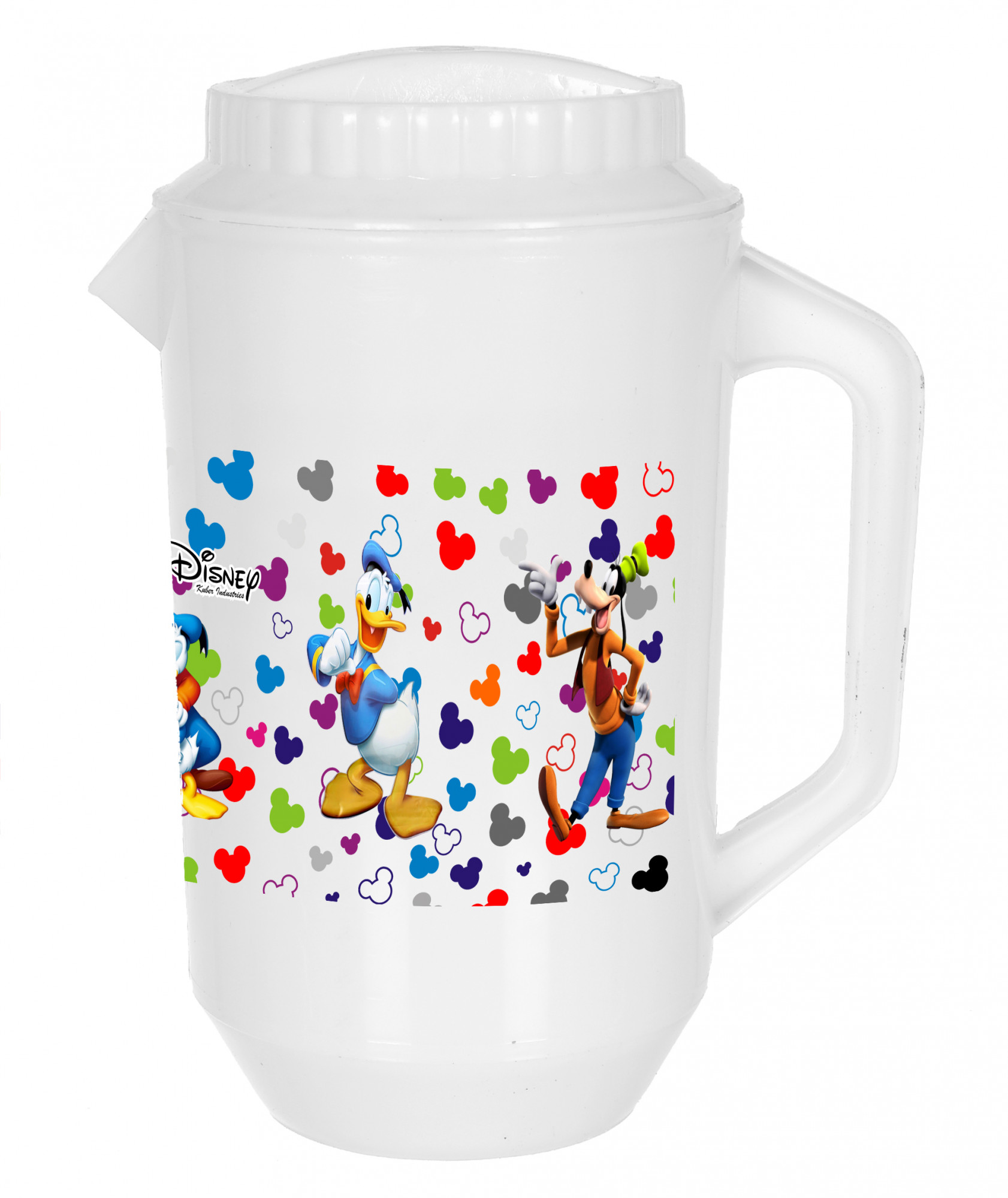 Kuber Industries Disney Team Mickey Print Unbreakable Multipurpose Plastic Water & Juice Jug With Lid,2 Ltr (Set Of 2, Cream & White)