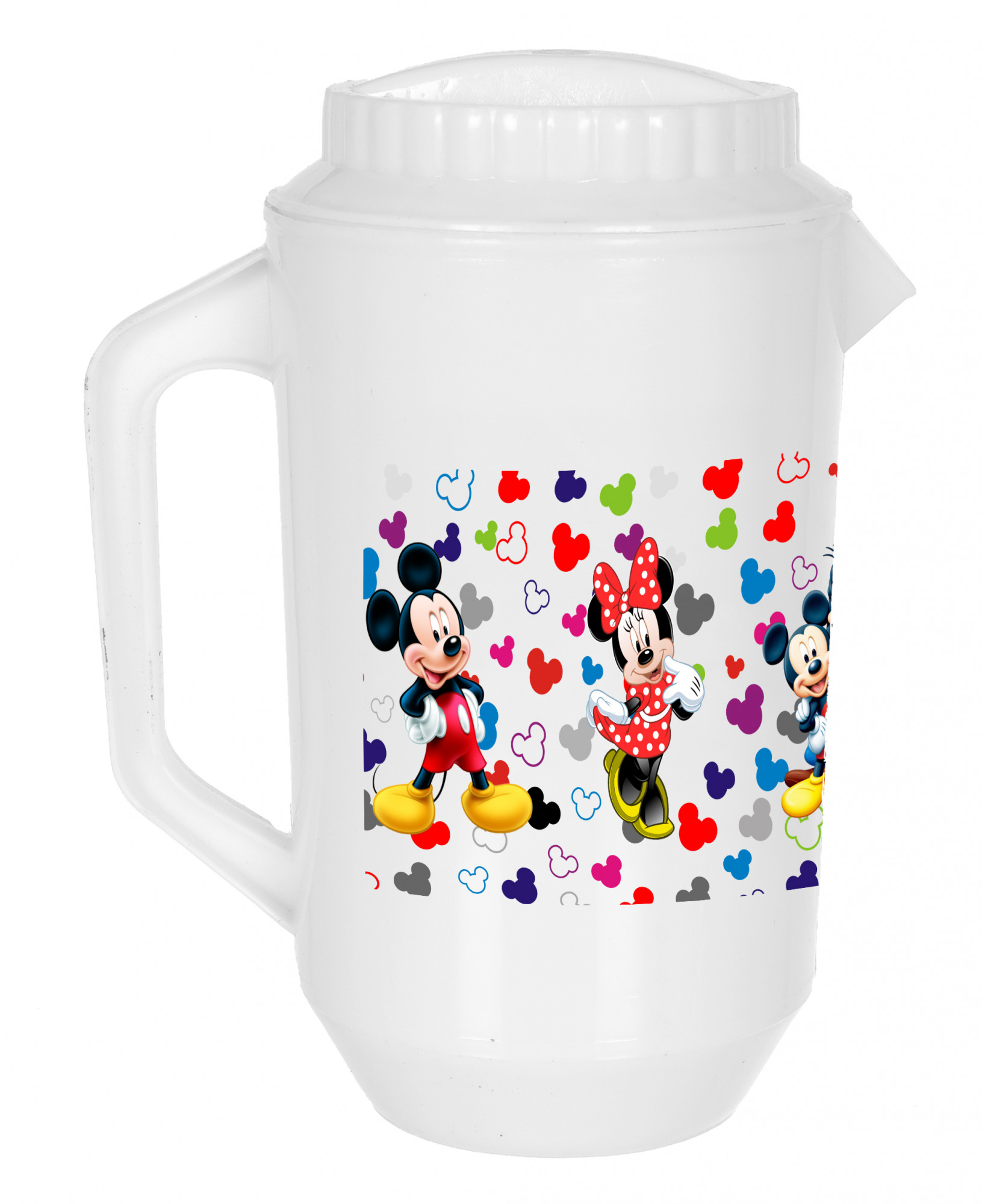 Kuber Industries Disney Team Mickey Print Unbreakable Multipurpose Plastic Water & Juice Jug With Lid,2 Ltr (Set Of 2, Cream & White)