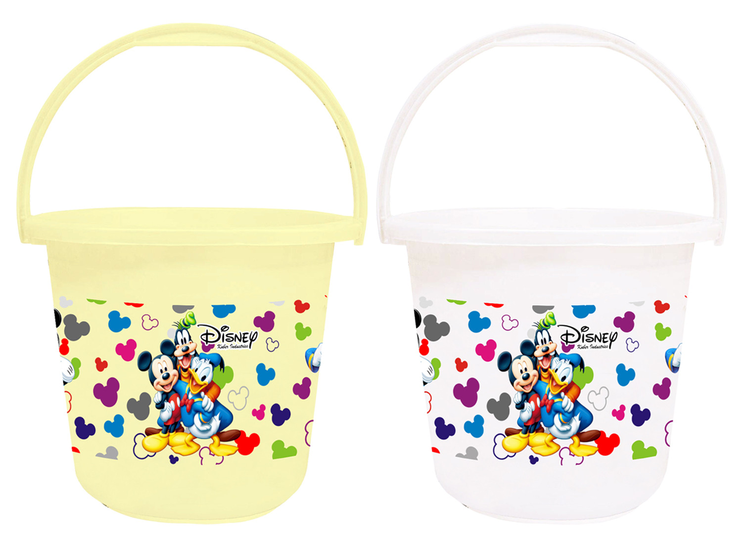 Kuber Industries Disney Team Mickey Print Unbreakable Virgin Plastic Strong Bathroom Bucket ,16 LTR (Cream & White)-Pack of 2 -HS_35_KUBMART17419