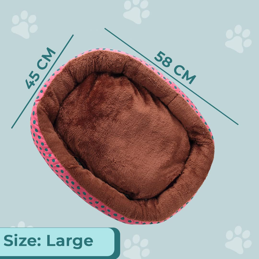 Kuber Industries Dog & Cat Bed|Soft Plush Top Pet Bed|Oxford Cloth Polyester Filling|Medium Washable Dog Bed|Circular Cat Bed with Rise-Edge Pillow|QY039RC-L|Red & Coffee