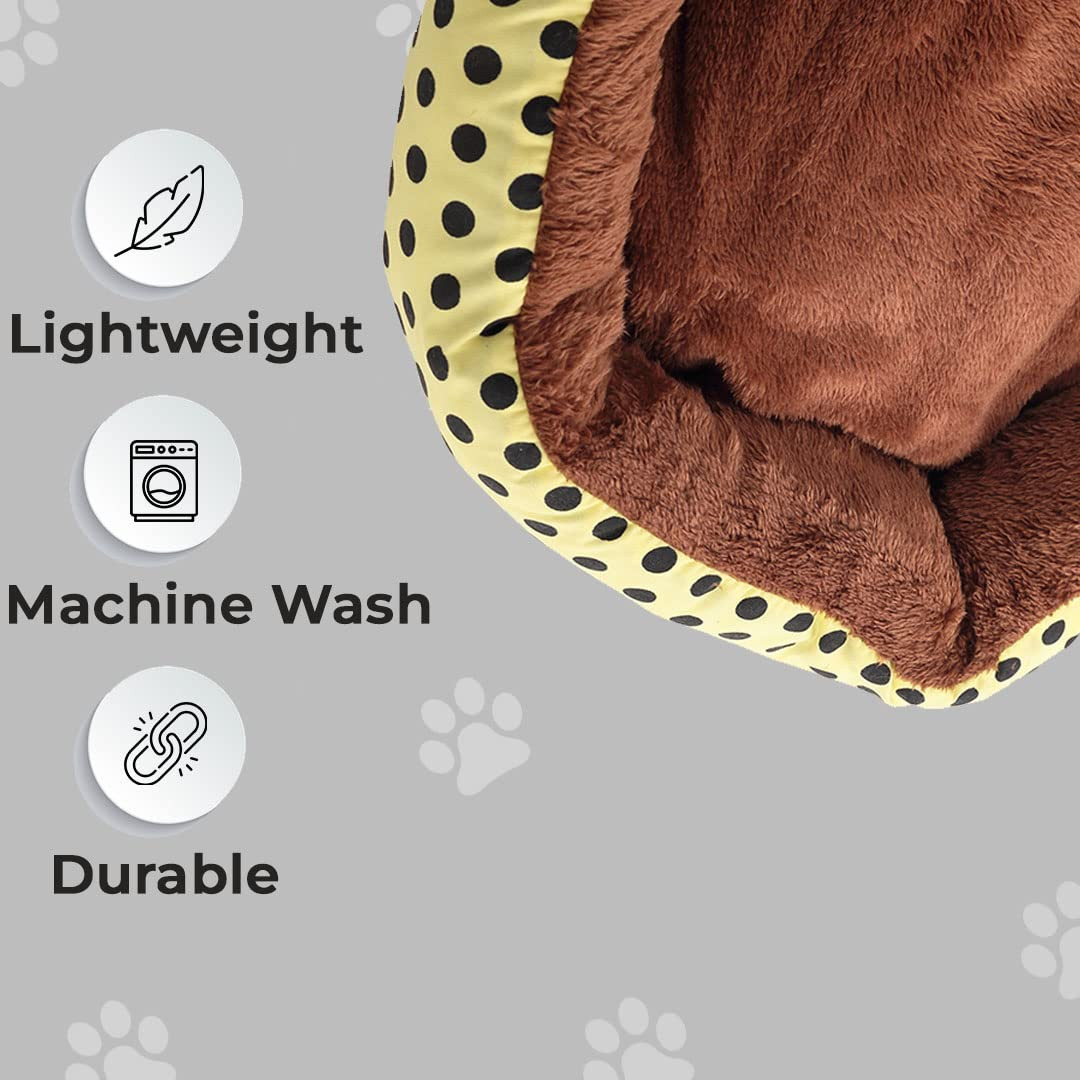 Kuber Industries Dog & Cat Bed|Soft Plush Top Pet Bed|Oxford Cloth Polyester Filling|Medium Washable Dog Bed|Circular Cat Bed with Rise-Edge Pillow|QY039YC-L|Yellow & Coffee