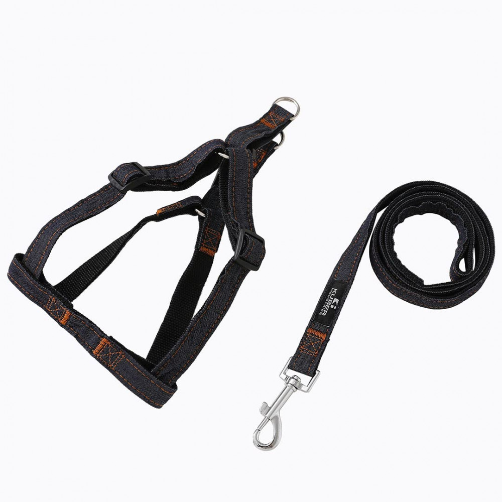 Kuber Industries Dog Belt Combo of Nylon Chest Harness with Leash I Dog Rope for Small to Medium Breeds I Waterproof Harness Chain for Pets (Black)